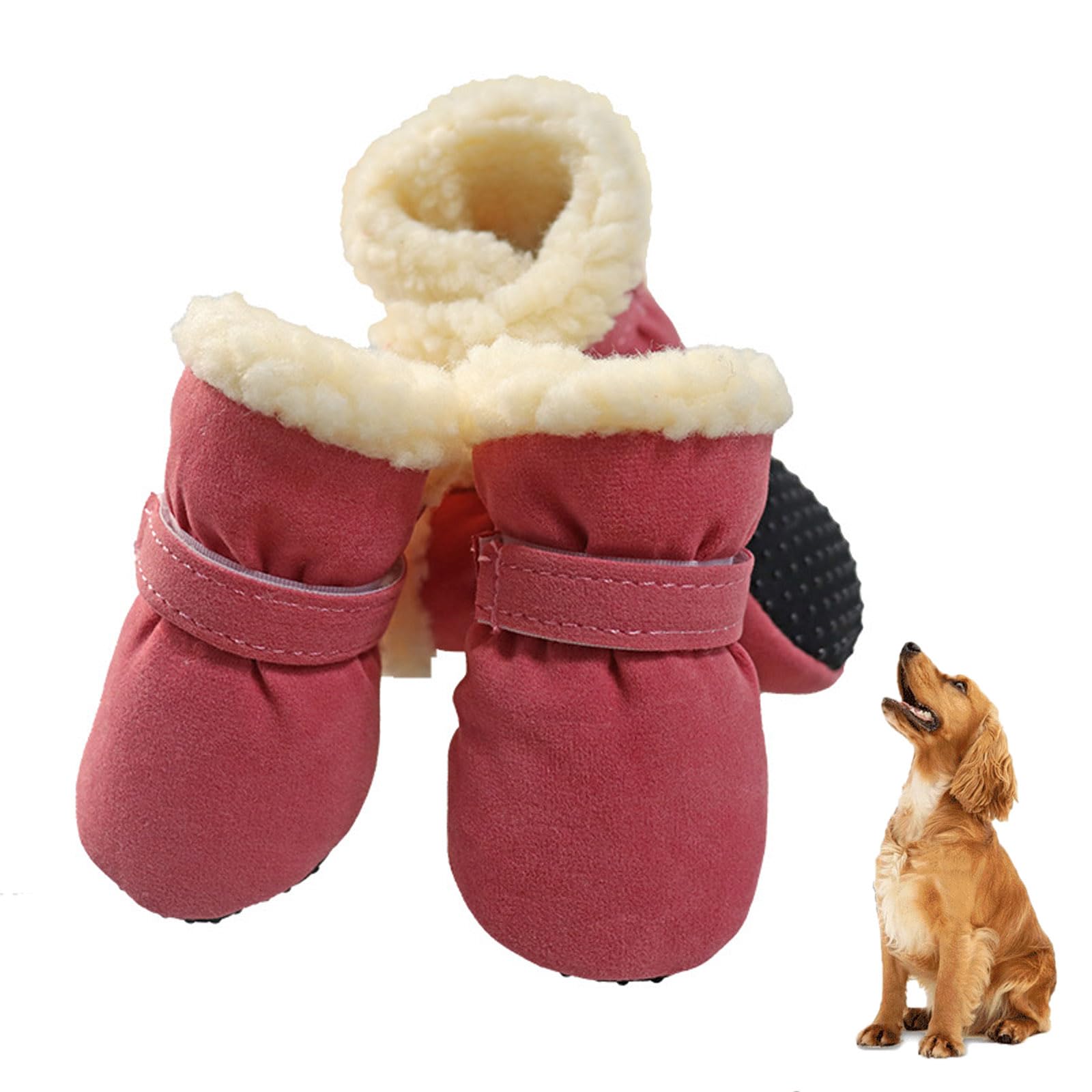 Stivali da Neve per Animali Domestici da 4 Pezzi, più Velluto Caldo Tinta Unita Prevengono Il Freddo E Stivaletti Antivento Scarpe Antiscivolo Stivali per Cani da Compagnia,Rosa,L