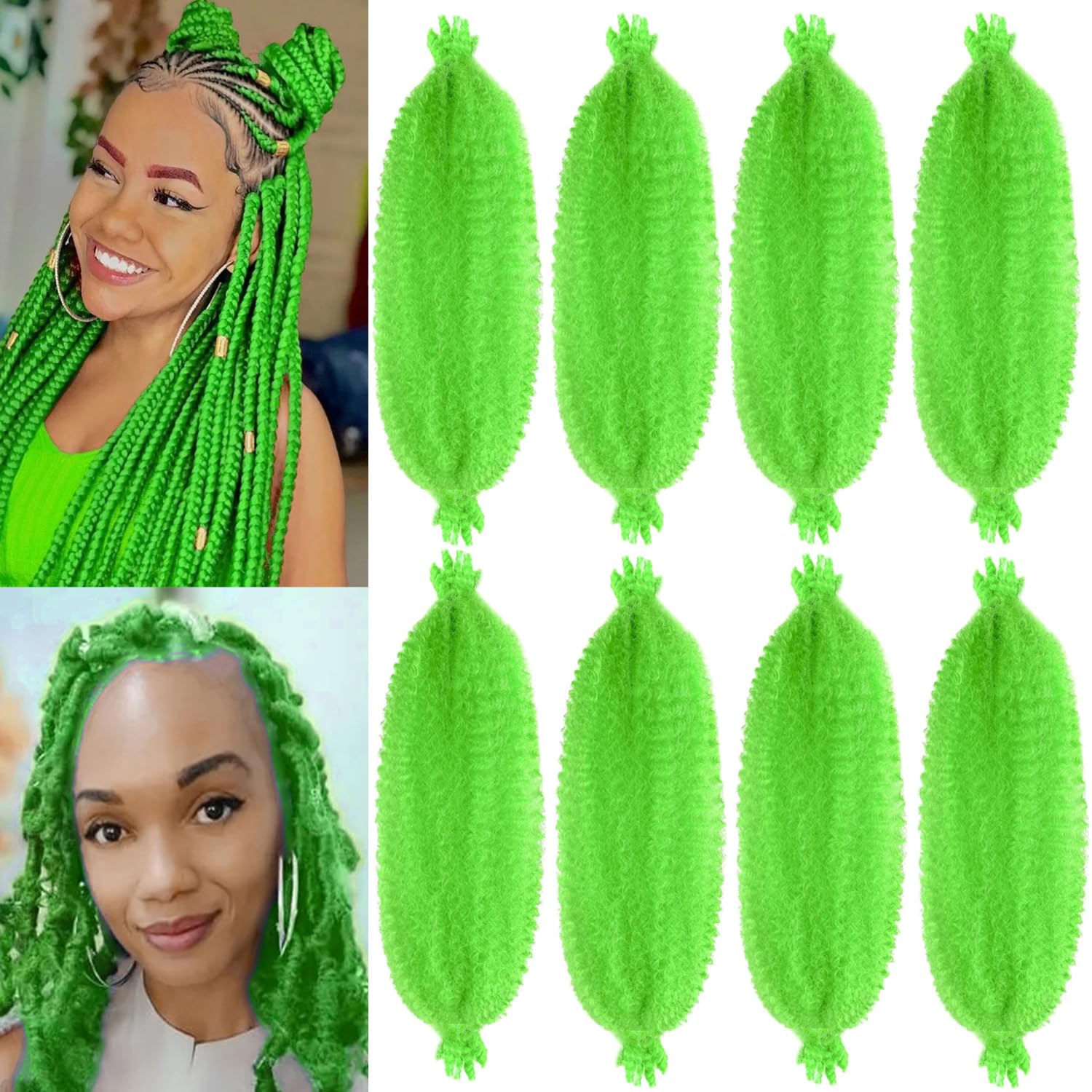 Amazon.com : 8 Packs Green Pre Separated Kinky Braiding Springy