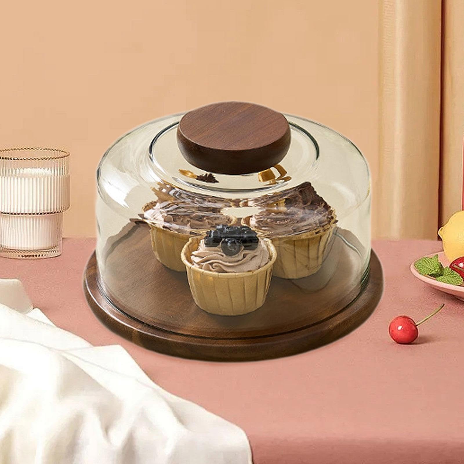 Soporte para Pasteles con Tapa Abovedada, Expositor, Bandeja para Servir Postres, Plato de Madera para Decorar Pasteles, Ideal para Bodas, Cumpleaños, Claro, Individual