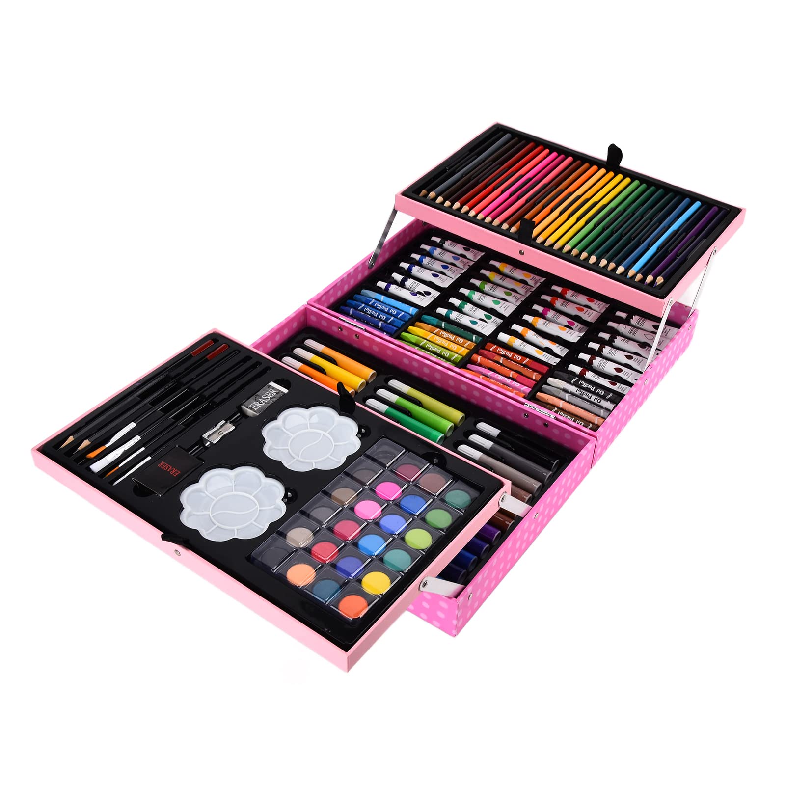 Qudinip Zeichenbox-Set für mit Tragbarem Koffer und Bunten, Sicheren Pigmenten, 34 X 23 X 8,7 Cm, Ideal für Malspaß