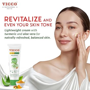 Vicco Turmeric Aloe Vera Skin Cream Natural Face Moisturizer with Turmeric & Aloe Vera, Ayurvedic Inspired Skincare for Everyday Use, 2.82 oz Tube (Pack of 2)