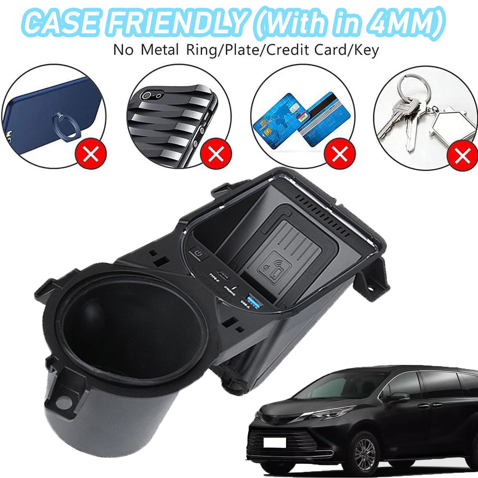 Caricabatteria da Auto Wireless per Toyota Sienna (2021 2022 2023) Accessorio per Tutti I Modelli con Ricarica Rapida Wireless da 15 W, Regalo per La Famiglia