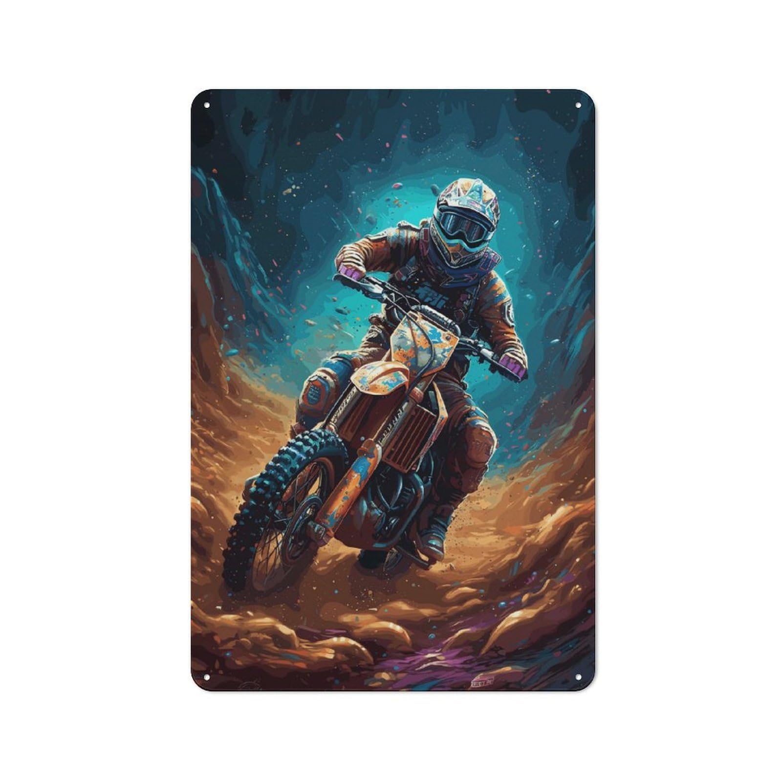 Junmoney Style-23 Dirt Bike Space Astronaut Classic Metal Wall Decor 30X20cm, Metal Wall Plaque For Hobby Room, Office, Lounge Or Living Room