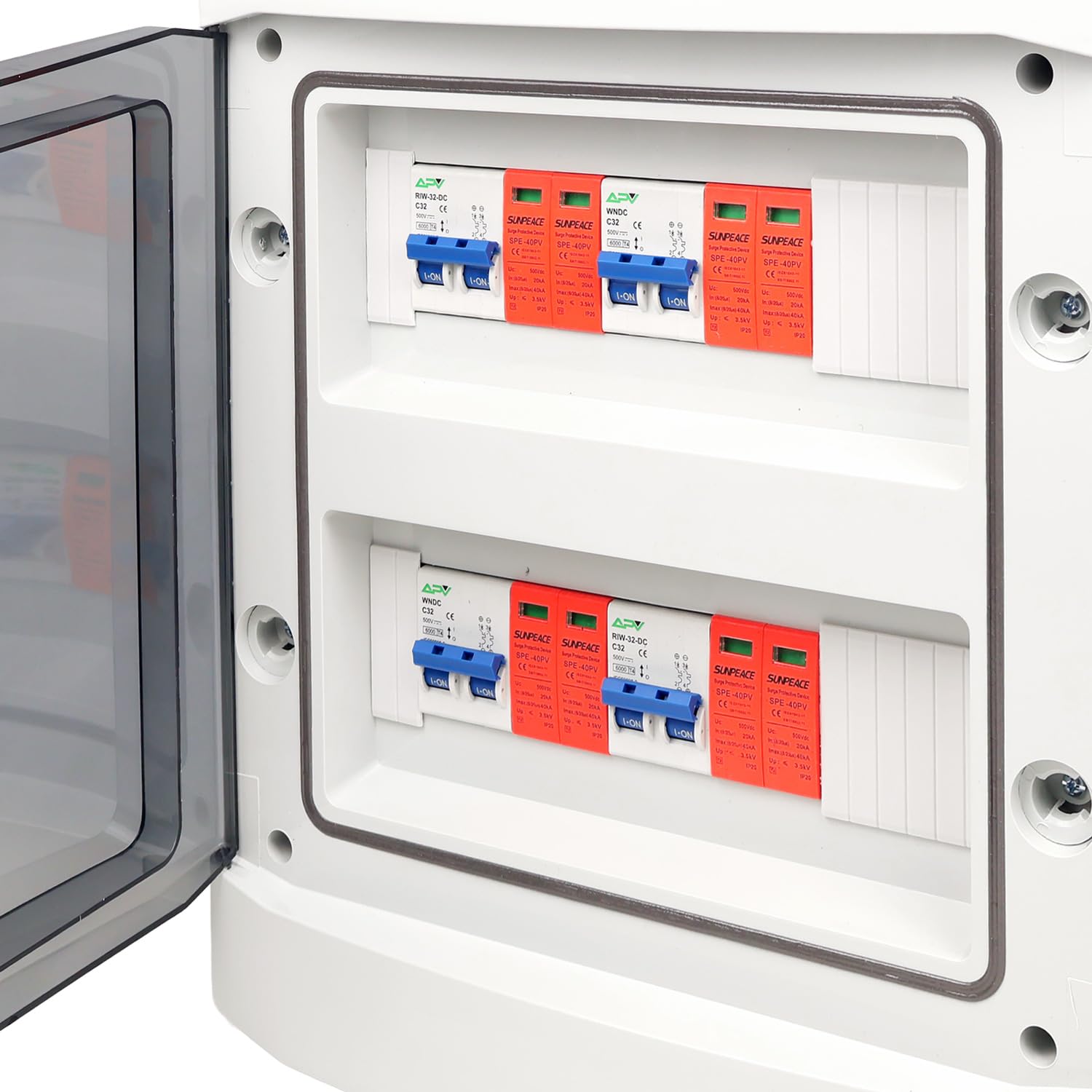 Photovoltaik DC-Sicherungs- & Trennbox 4-String – 32A / 500V – PV Generatoranschlusskasten IP65 – Überspannungs- & Leitungsschutz für Solaranlagen