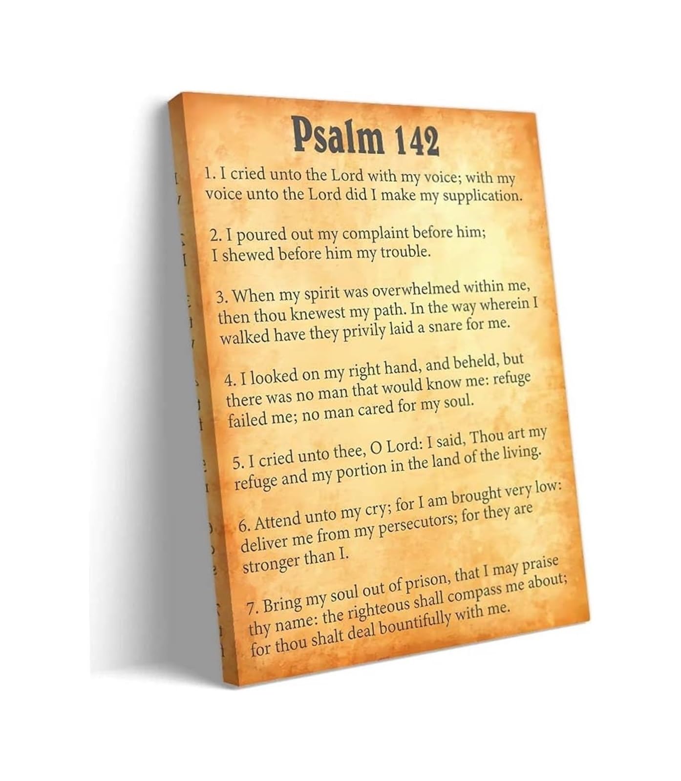 PKNVKZIDK Psalm 142 Gold Bible Verse Christian Wall Decor Scripture Poster Print Inspirational Religious Typography Art for Home Church Gift Framed,08x12inch(20x30cm)