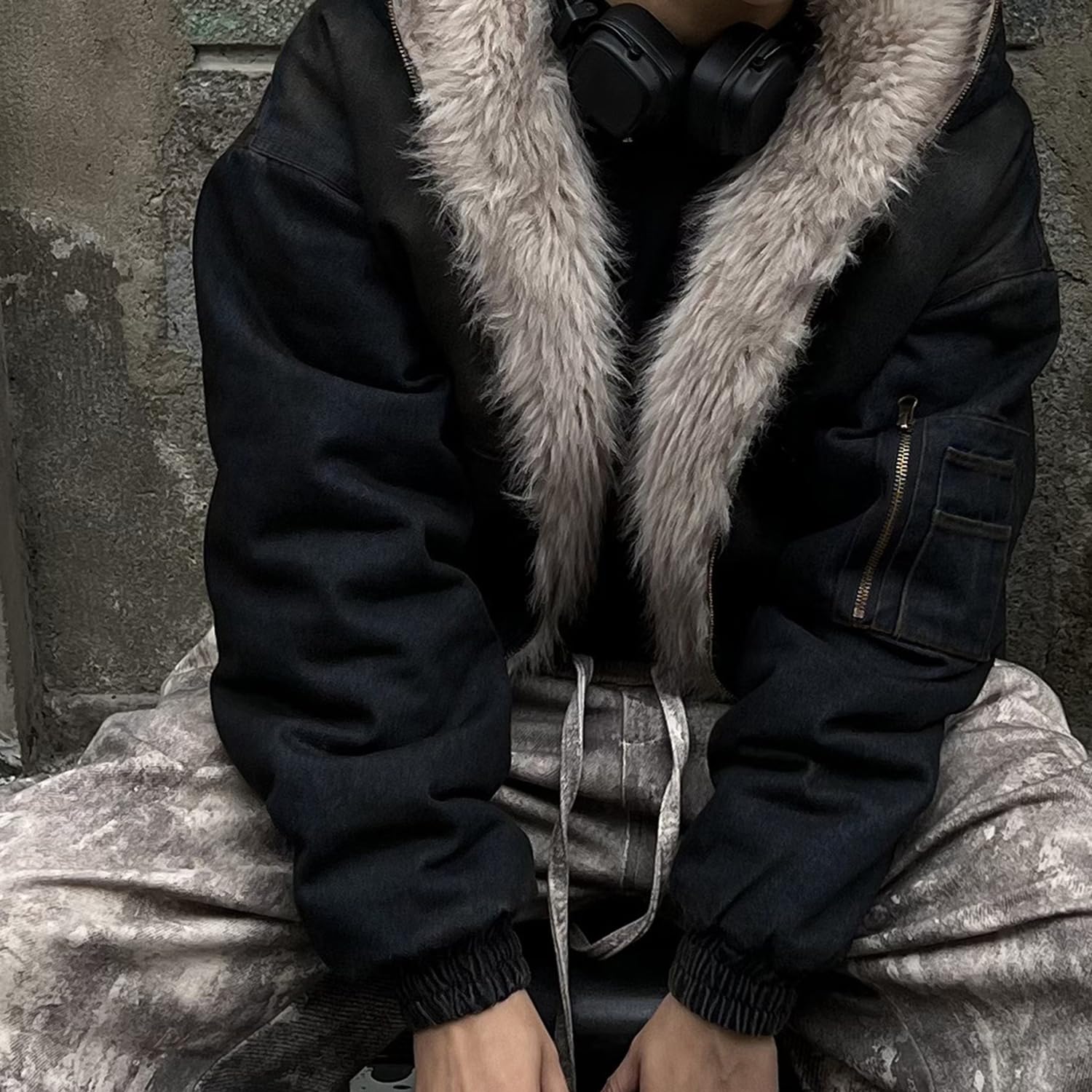 M&Catree Winterjacke Herren Warme Lässig Parka mit Fellkapuze Kurze Steppmantel Oversize Streetwear Jeansjacke Jeansjacke im Western-Stil Outdoor Winter Mantel