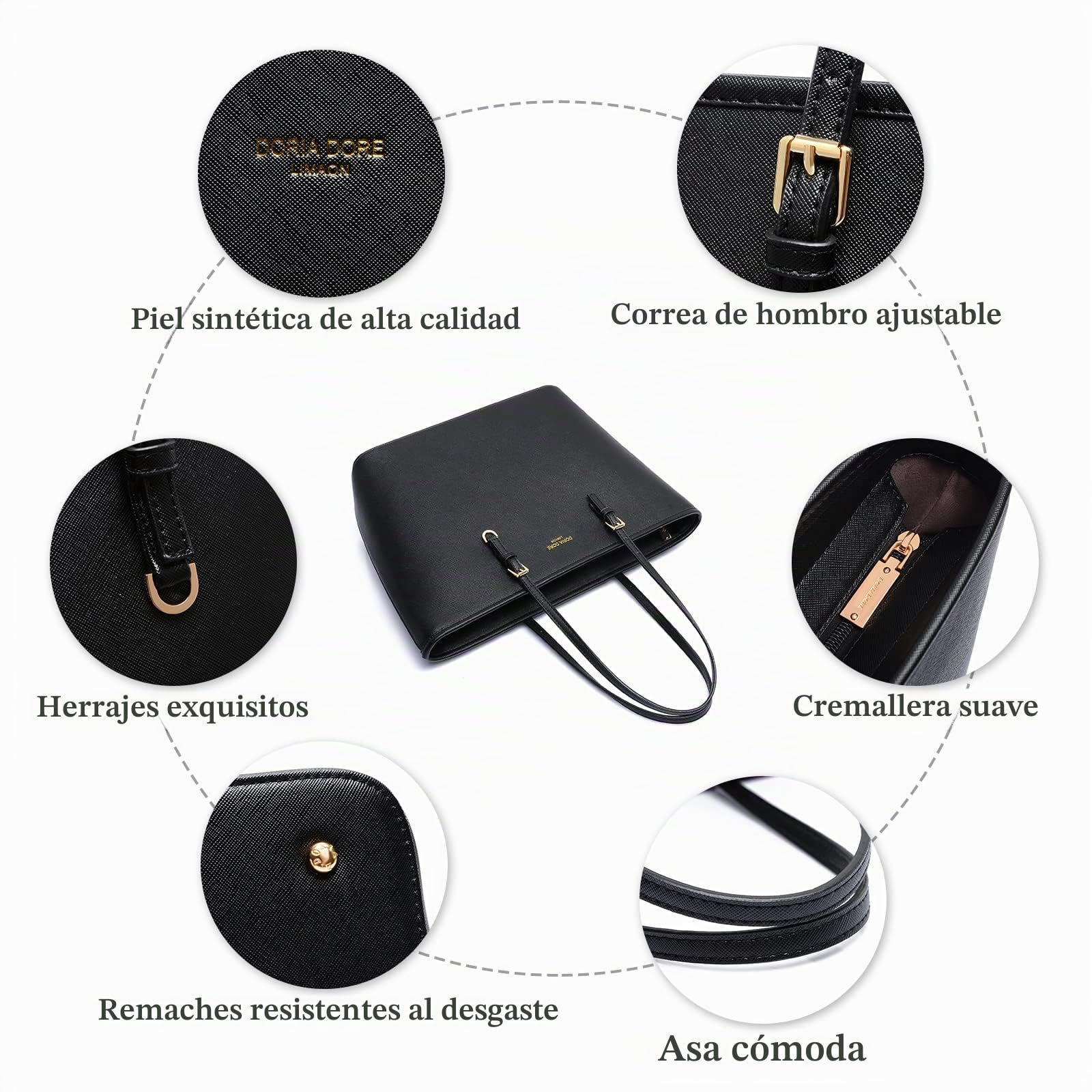 Bolsos de Mujer Bolsa de Hombro de Moda Señora Grande Bolso Tote PU Cuero Bolso Shopper para Escuela Trabajo Viaje Compras Negro