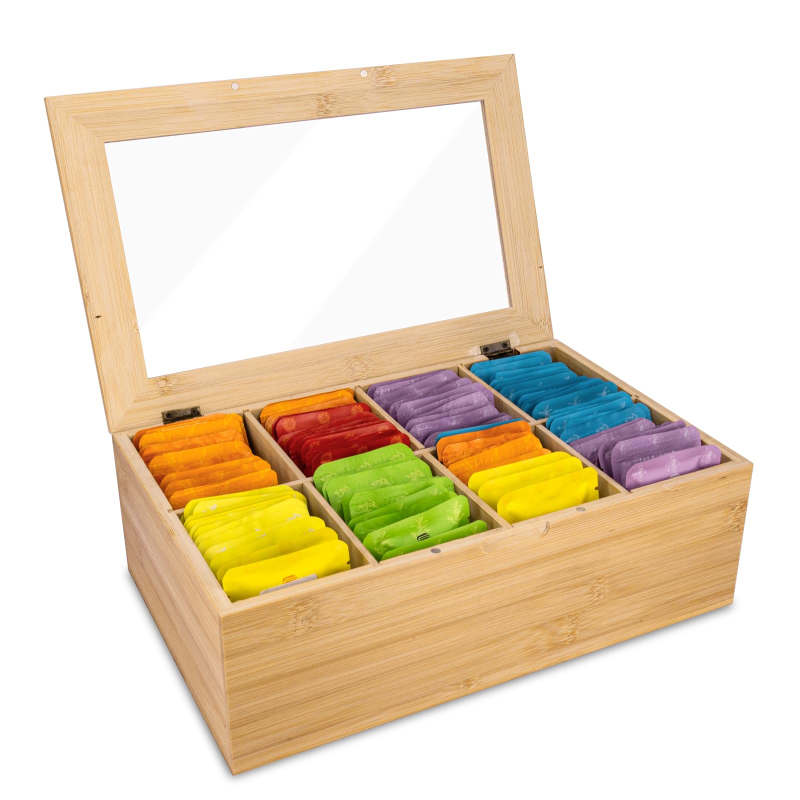 Guolich Bamboo Tea Box Storage Organizer,Holds Tea Bags and Tea Accessories,Tea and Coffee Condiment Storage Organizer,Tea Bar,Coffee Pod Organizer (8 Slots)