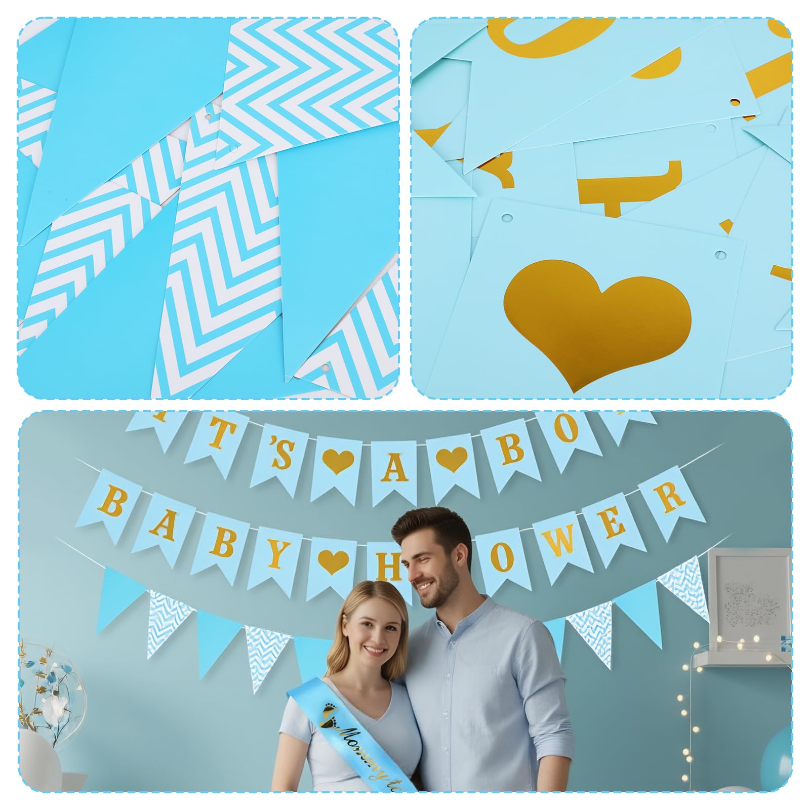 Baby Shower Decorations Boy, Party Supplies Set including Mommy to Be Sash, Its a Boy Baby Shower Banner and Blue Bunting - Image 3
