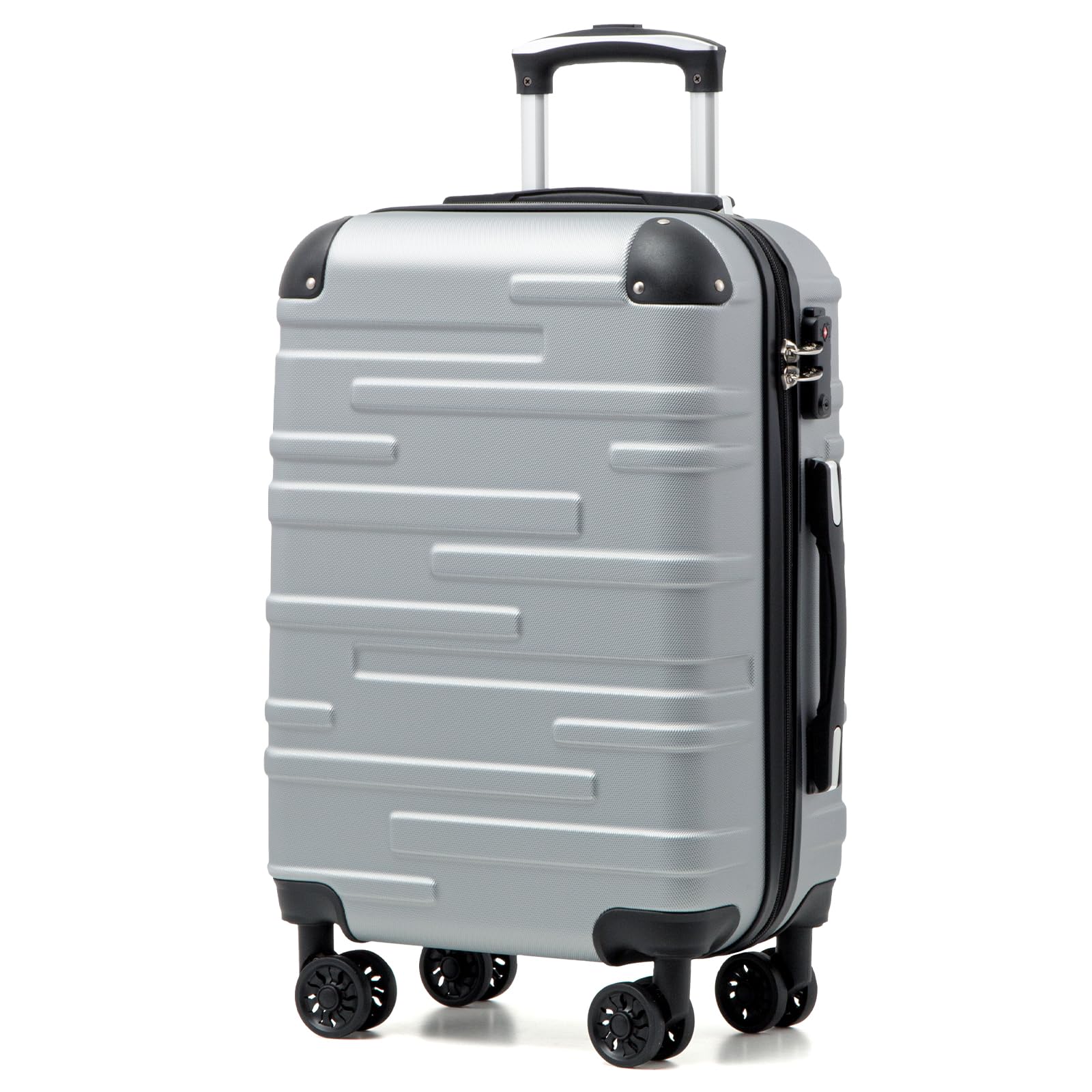 Hard Shell Suitcase with TSA Lock and 4 Spinner Wheels Lightweight Durable (Bright Silver, S(56cm 38L))
