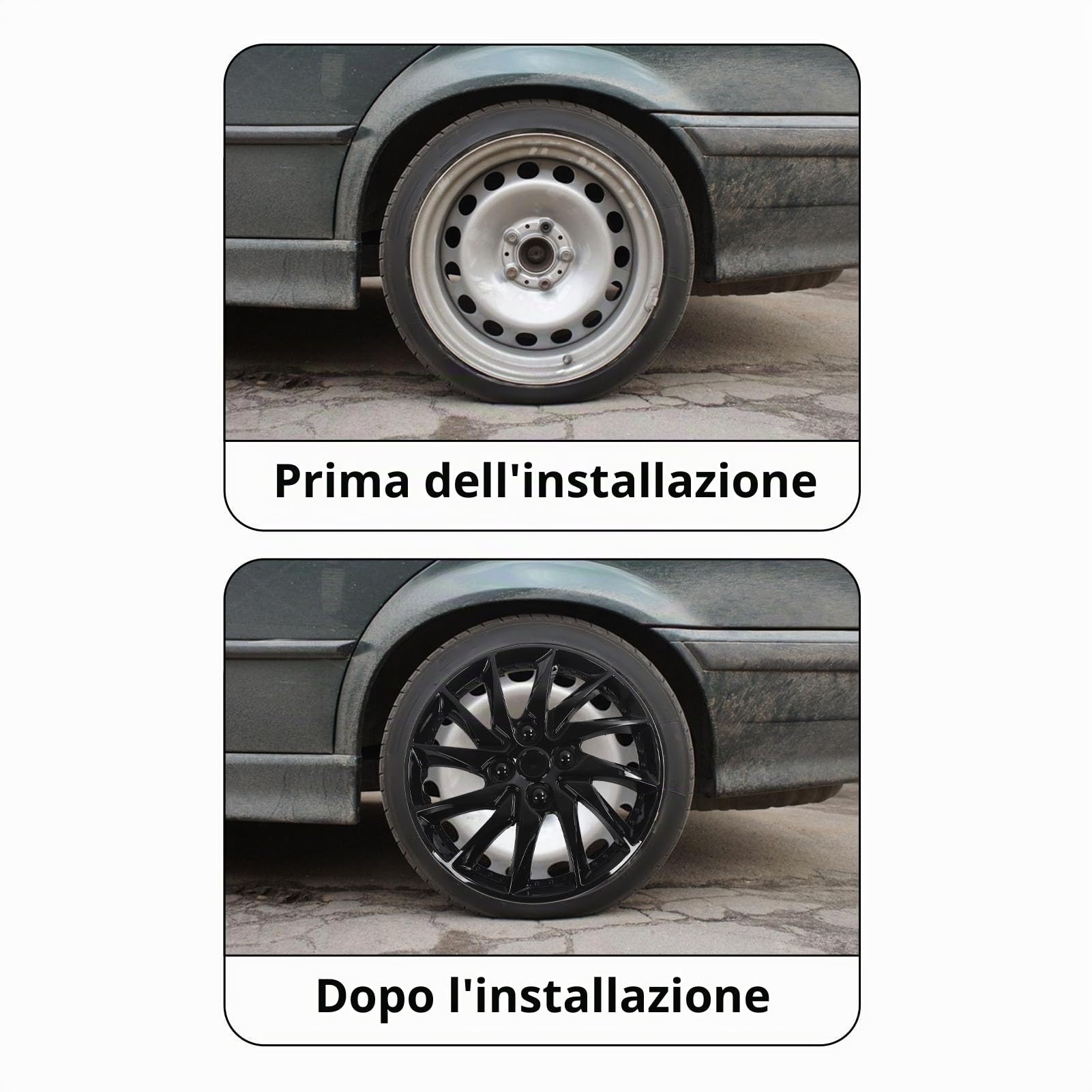 Copricerchi, 4 Pezzi 14 Pollici Copricerchi Universali Resistenti Ai Graffi per Auto, Camion, Furgoni, Neri