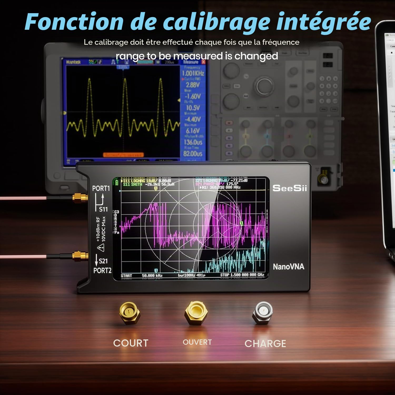 Seesii Analyseur de Réseau Vectoriel NanoVNA-H4, Analyseur d'antenne V4,4 9KHz-1,5GHz HF VHF UHF avec Écran Tactile pour Paramètres S et Rapport d'onde Stationnaire de Tension