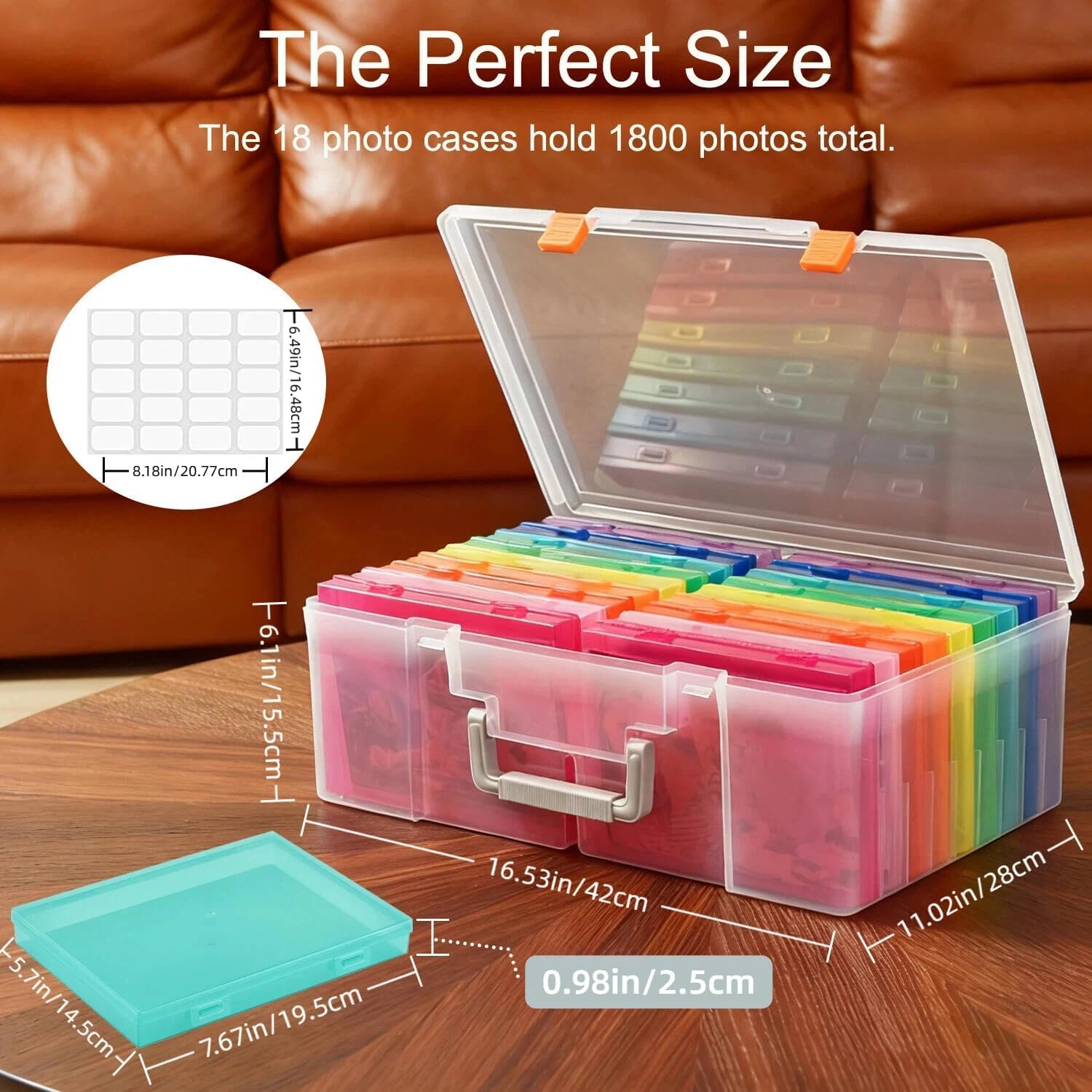 VITEVER Fotoaufbewahrungsbox 5x7, 18 Innenfächer, extra großer Organizer, Aufbewahrungsbox für Fotos, Kunststoff-Aufbewahrungsbox für Aufkleber, Stempel, Samen (Color)
