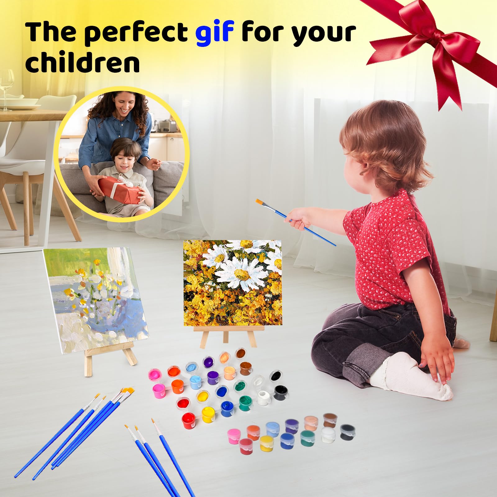 Confezione da 10 mini kit di pittura acrilica, 15,2 cm per pittura con cavalletto da 16,5 cm, strisce di vernice acrilica, pennelli per pittura, mini cavalletto in tela per artisti principianti