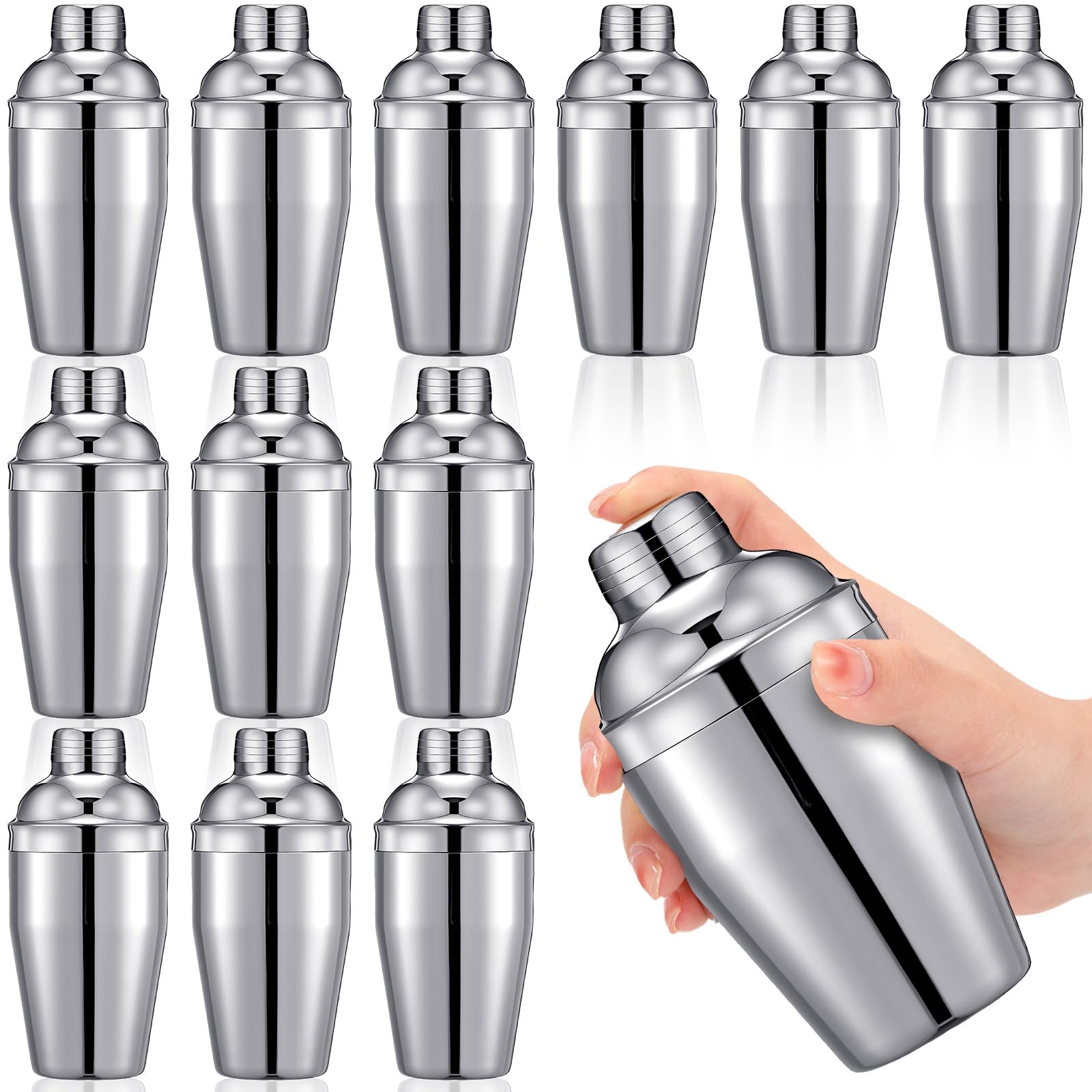 Nitial 12 Pcs Bar Cocktail Shaker, Stainless Steel, 8 oz, Silver