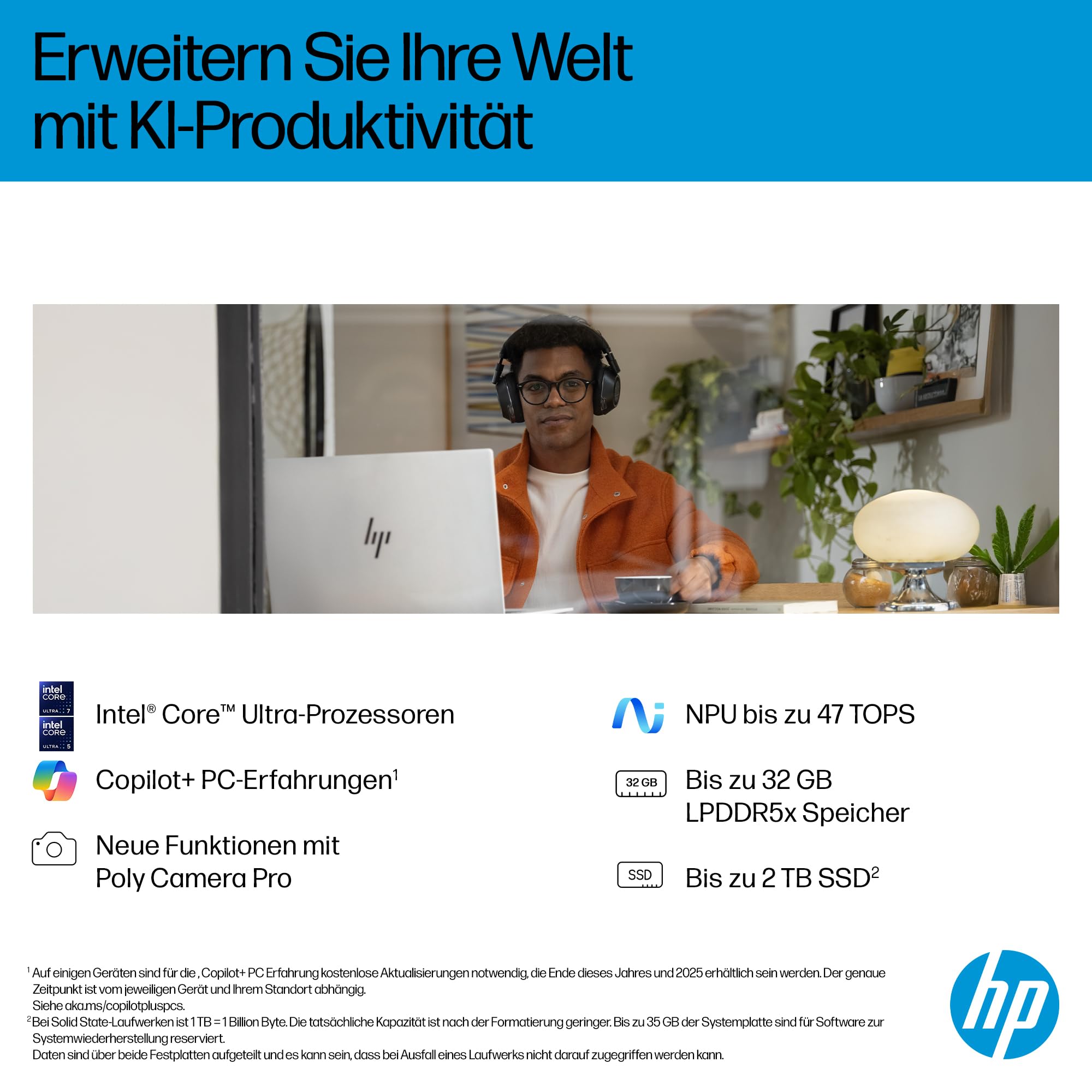 HP OmniBook X Flip 2-in-1 Laptop (17.3 Zoll FHD-Touchscreen, Intel Core Ultra 7, Copilot+, 16GB RAM, 1TB, Win11, QWERTZ) - Silber