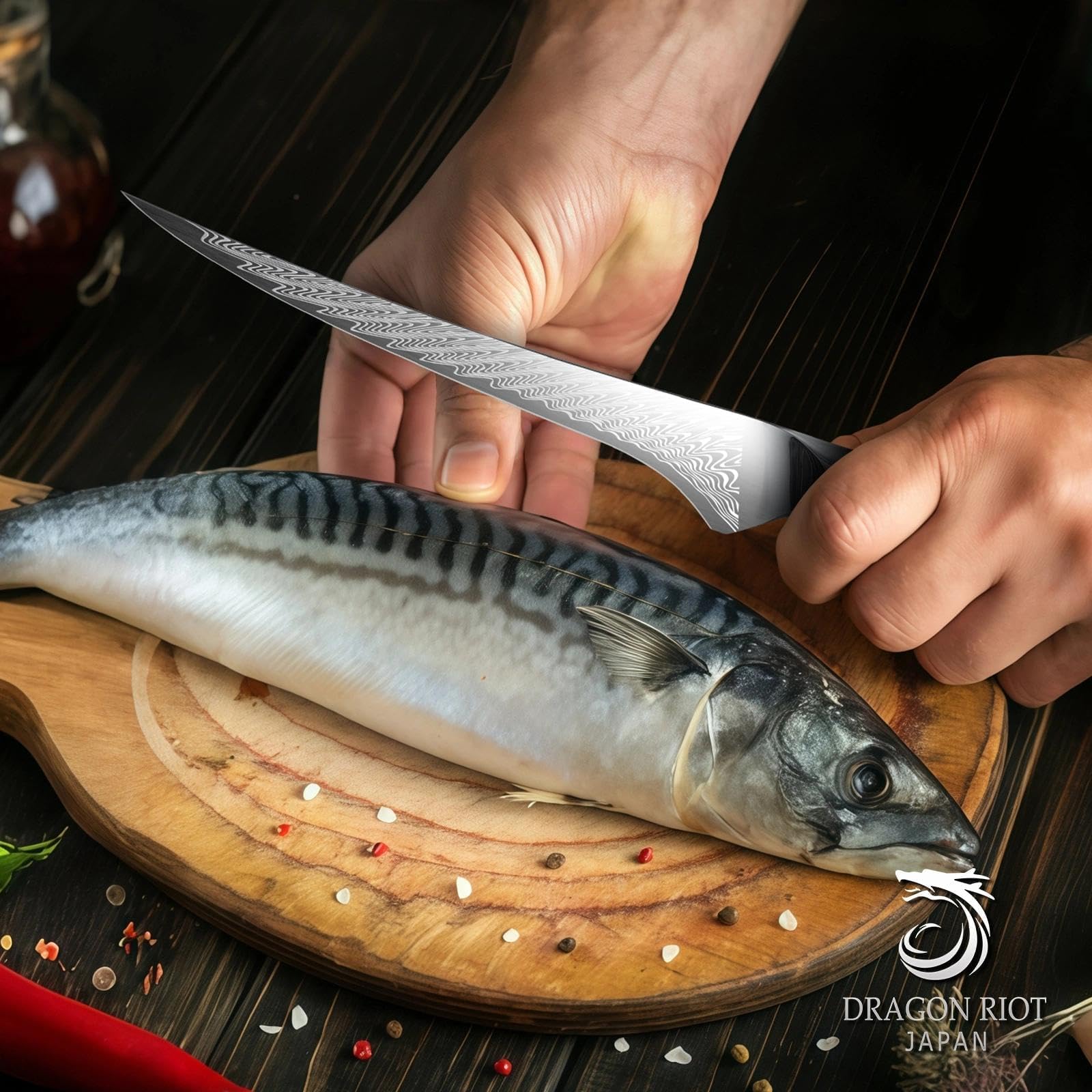 DRAGON RIOT Filetiermesser Fisch - Profi Fischmesser und Ausbeinmesser, Scharfes Fischfiletmesser mit Flexibler Klinge, Japanischem Fisch Messer mit Scheide