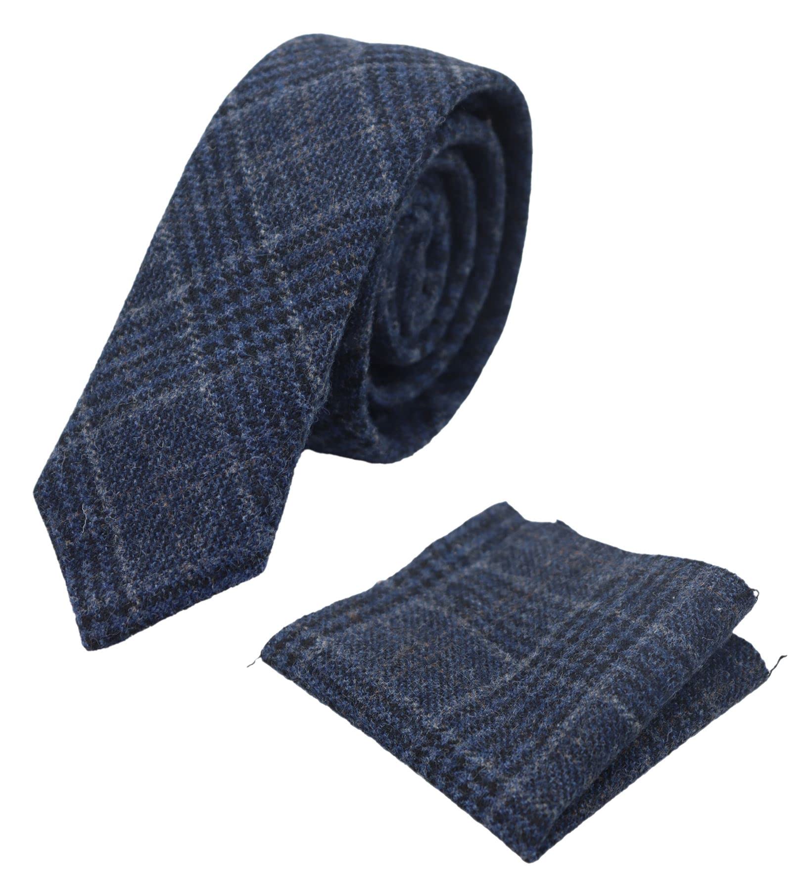 TruClothing Mens Tweed Herringbone Tie Pocket Square Check Classic Blue Brown Grey Black - Blue 13 One Size