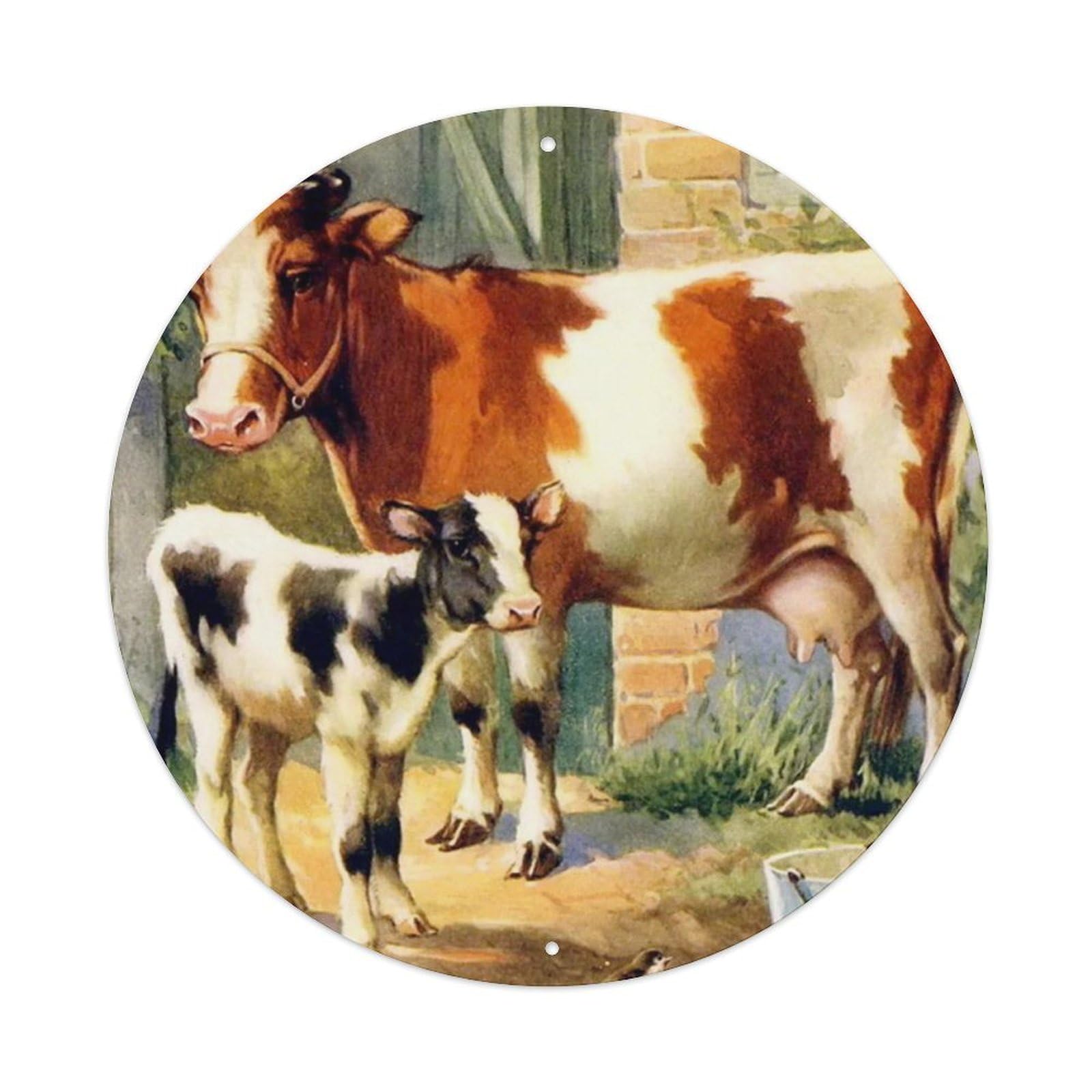 Animal Artwork Cows on The Farm Vintage Metal Tin Sign Plaque Wall Decor for Cafe, Club Bar, Office, Garden Metal Poster 8x8Inch