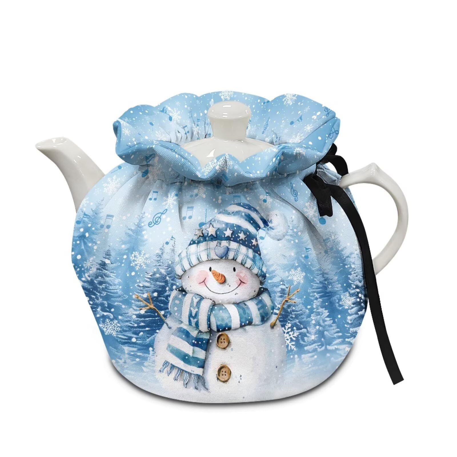 Xoenoiee Christmas Snowman Blue Pattern Tea Cozy Tea Cosy for Teapots Keep Warm Teapot Cover Insulated Kettle Cover for Home Kitchen Table Decor