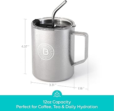 CASABREWS TIMUG Titanium Vacuum Insulated Mug, 12oz Lightweight Coffee Mug with BPA Free Lid, Double Wall Insulation, Acid & Alkali Resistant, Travel Coffee Cup (Silver)