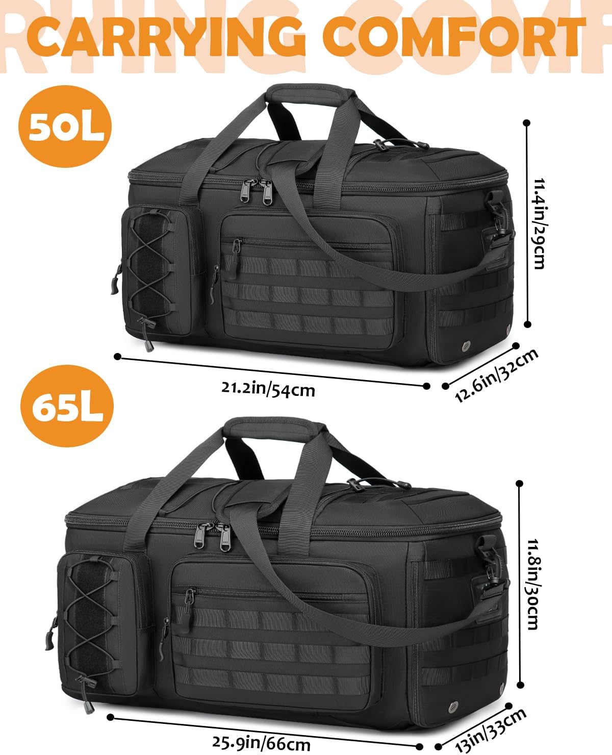 50L Gym Bags for Men, 3 in 1 Travel Duffle Bag with Shoe Compartment, Tactical Military Backpack for Overnight Weekender Gym Traveling Workout Deployment - Image 2
