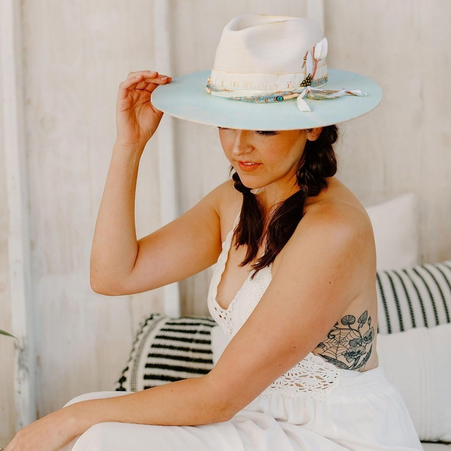 RUEDIGER Vintage Wide Brim Fedora Hats 100% Wool Stiff Felt Hat Rancher Hat with Lightning Logo Handmade Distressed/Burned - Image 6