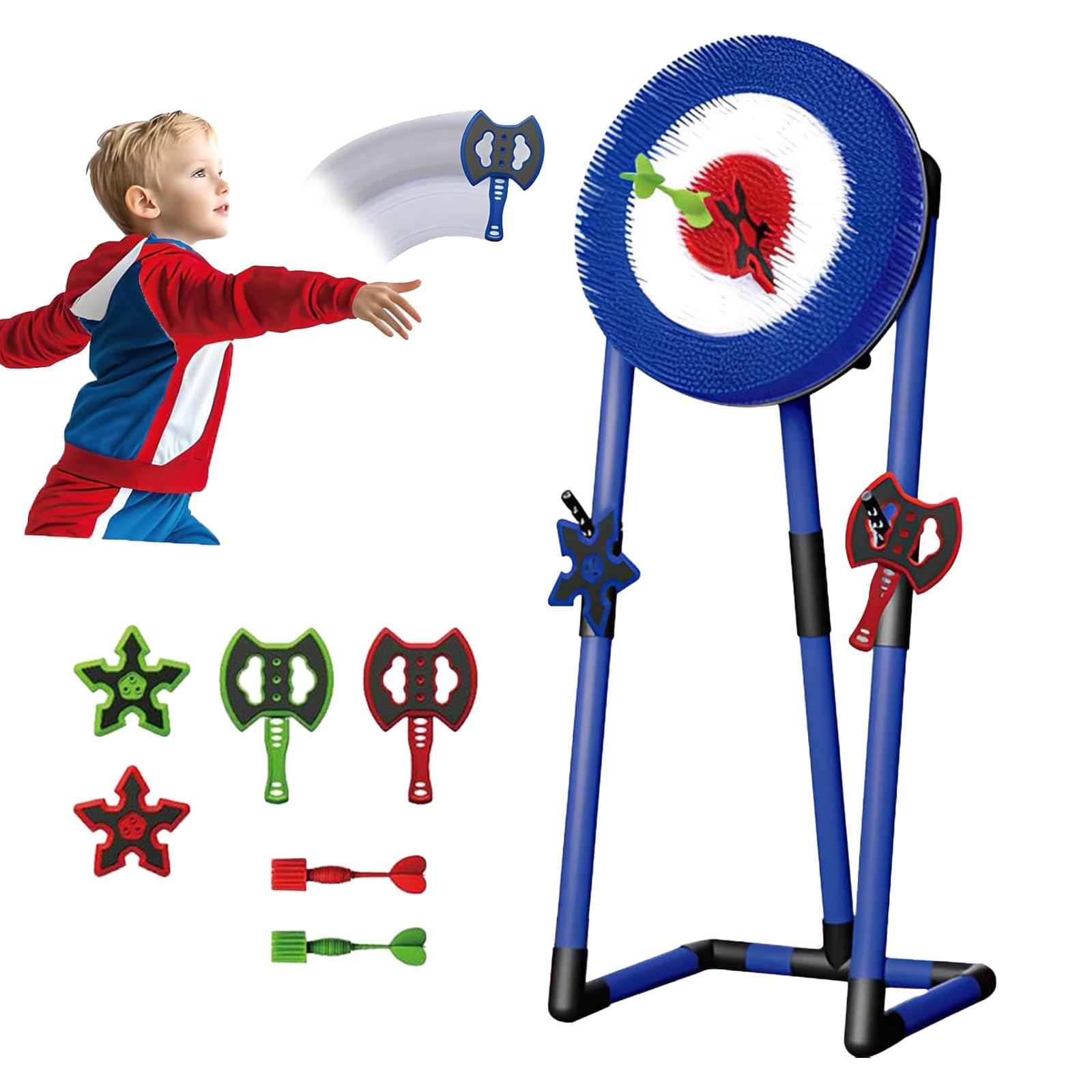 Axe Throwing Game Set - 3-in-1 Axe Throw & Lawn Dart Combo with 2 Axes, 2 Six-Star Darts, Indoor & Outdoor Family Fun