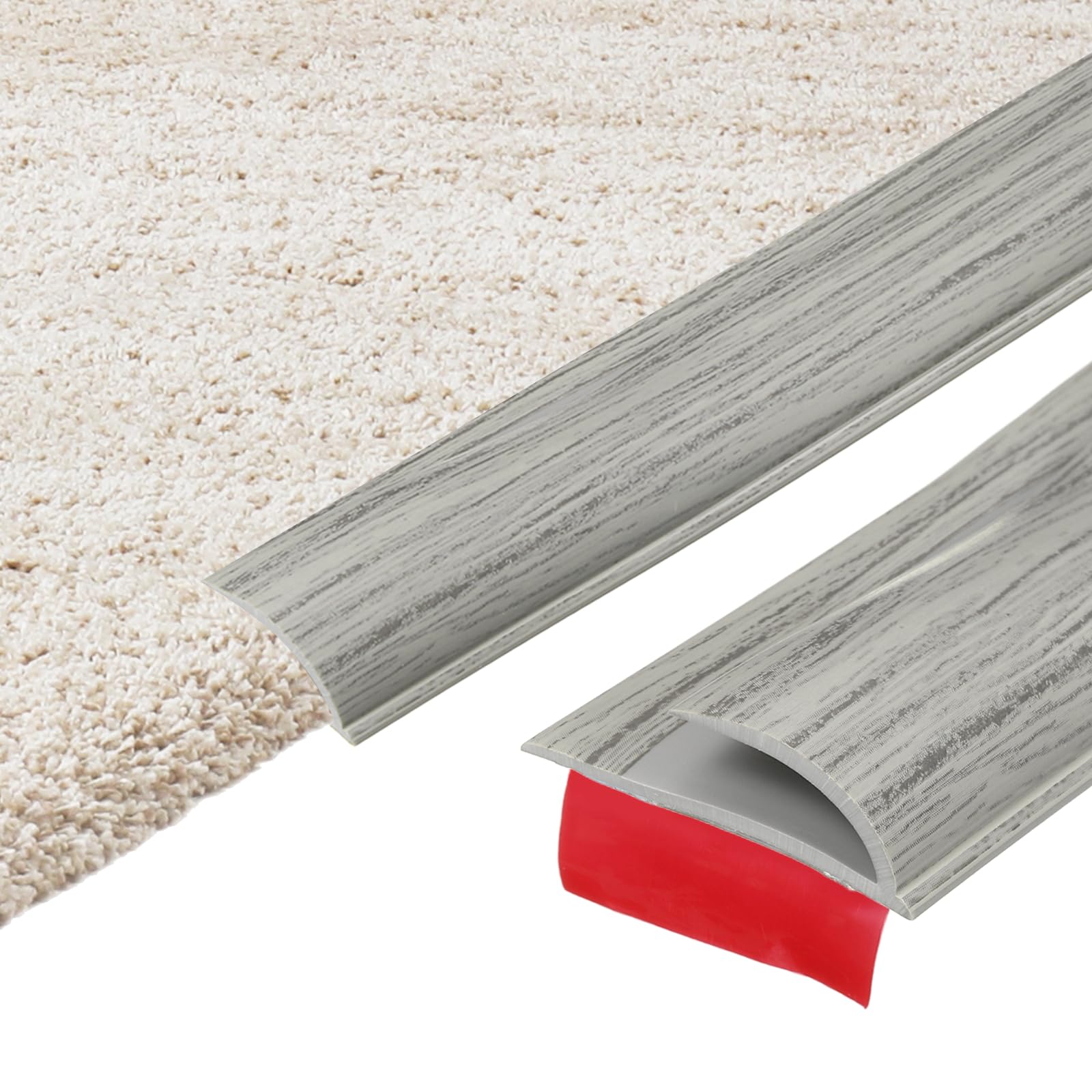sourcing map 4m x 35mm x 10mm Carpet to Tile Transition Strip, Self-Adhesive Carpet Edge Strip, PVC Gap Cover, Laminate Edge Trim for Uneven Surfaces, Gray Wood Grain