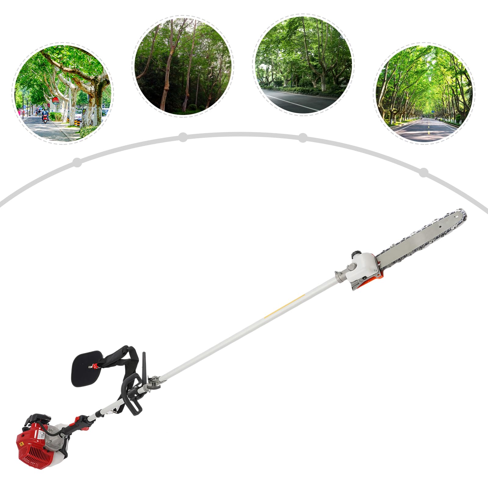 Motosega telescopica a benzina, motore a benzina a due tempi 1,7 CV, sega per potatura lunga con occhiali di protezione, lunghezza asta telescopica 2,4 – 3,5 m, per giardini domestici, parchi e piante