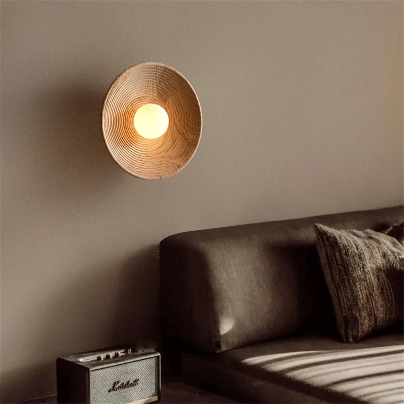 Lampa ścienna w stylu retro, okrągła, drewniana, do salonu, nordyckiego domu, dekoracja schodów, korytarza, domu, dekoracja ścienna (ciepła biel (2700-3500 K), kolor dziennika