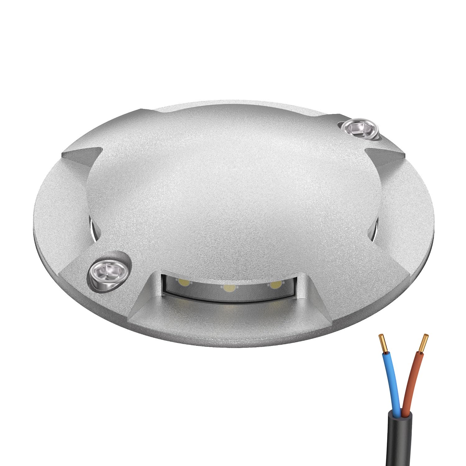 ledscom.de Lampada da pavimento a LED RUNDA per esterni, IP67, a 4 luci, in alluminio, rotonda, 70 mm Ø, bianco caldo, set di 10