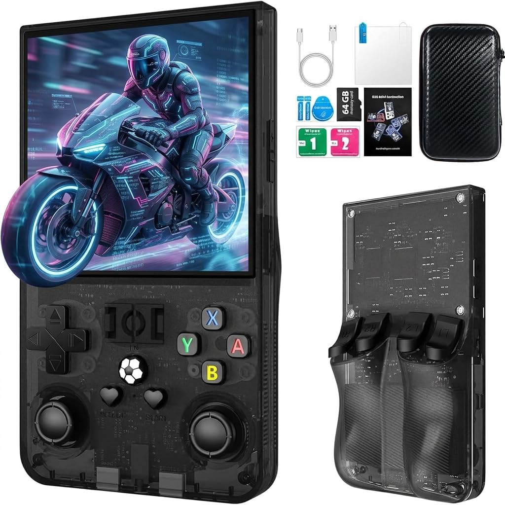 Console di Gioco Portatile Retrò R36MAX, Schermo IPS da 4 Pollici 720×720, Scheda TF da 128 GB, 22 000 Giochi Classici Integrati, Doppio Joystick Analogico, Batteria 4000 mAh, Nero