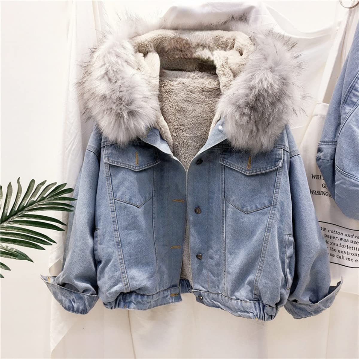 Chaqueta de Mezclilla para Mujeres de Invierno para Mujeres Chaqueta de camión de Mezclilla con Pelaje sherpá sher Espesada Chaqueta de Jeans de Jeans Vintage
