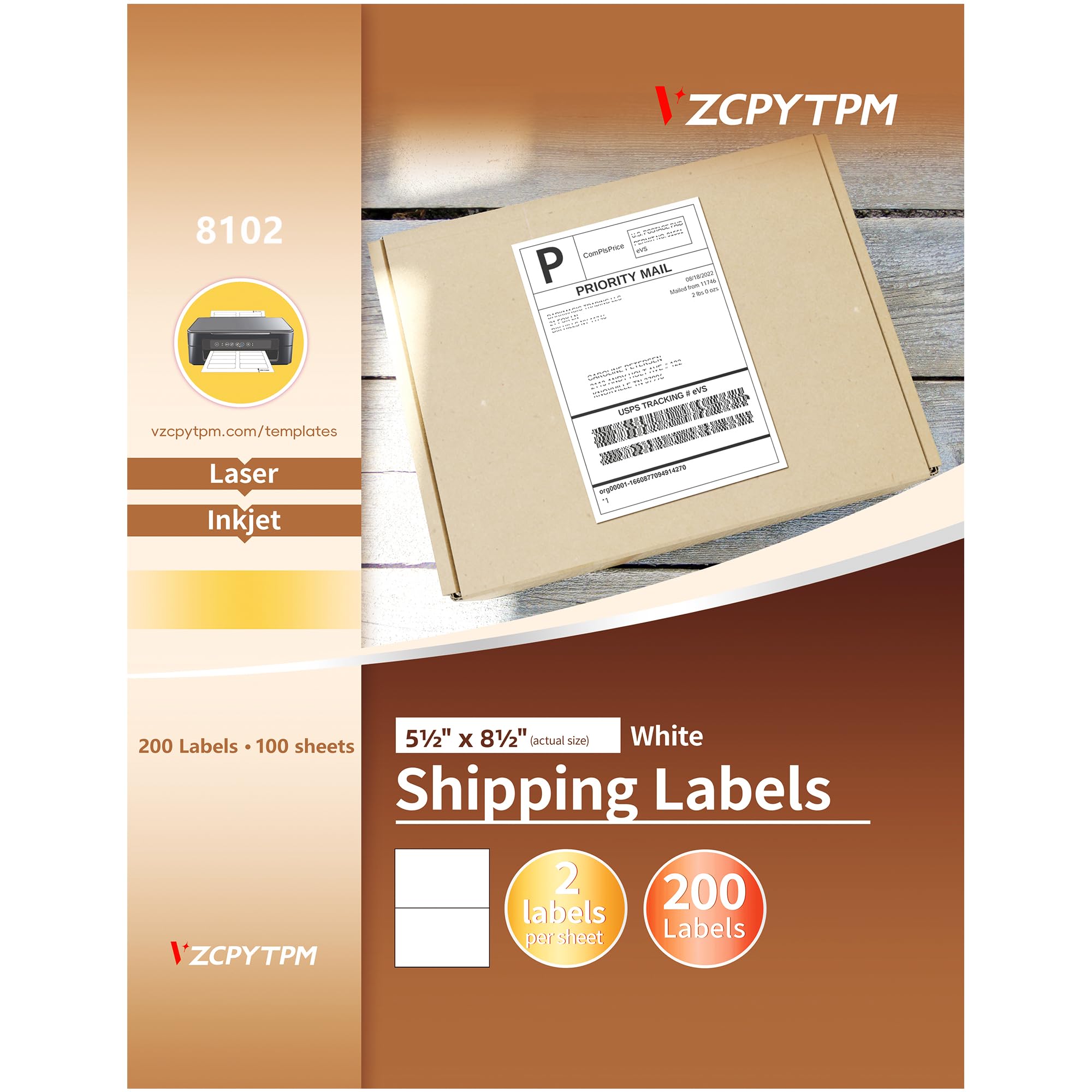 VZCPYTPM 200 etiquetas de envío imprimibles, 14 x 21,6 cm, pegatinas adhesivas para impresora, para envío, embalaje, dirección, organización y uso en la oficina