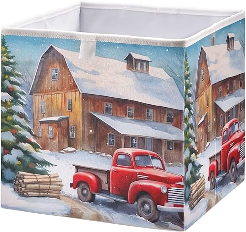 Miniatura 1 de Christmas Winter House Truck Cube Storage Bin Fabric Storage Cubes Foldable Storage Box Large Closet Organizers Baskets Containers for Shelves
