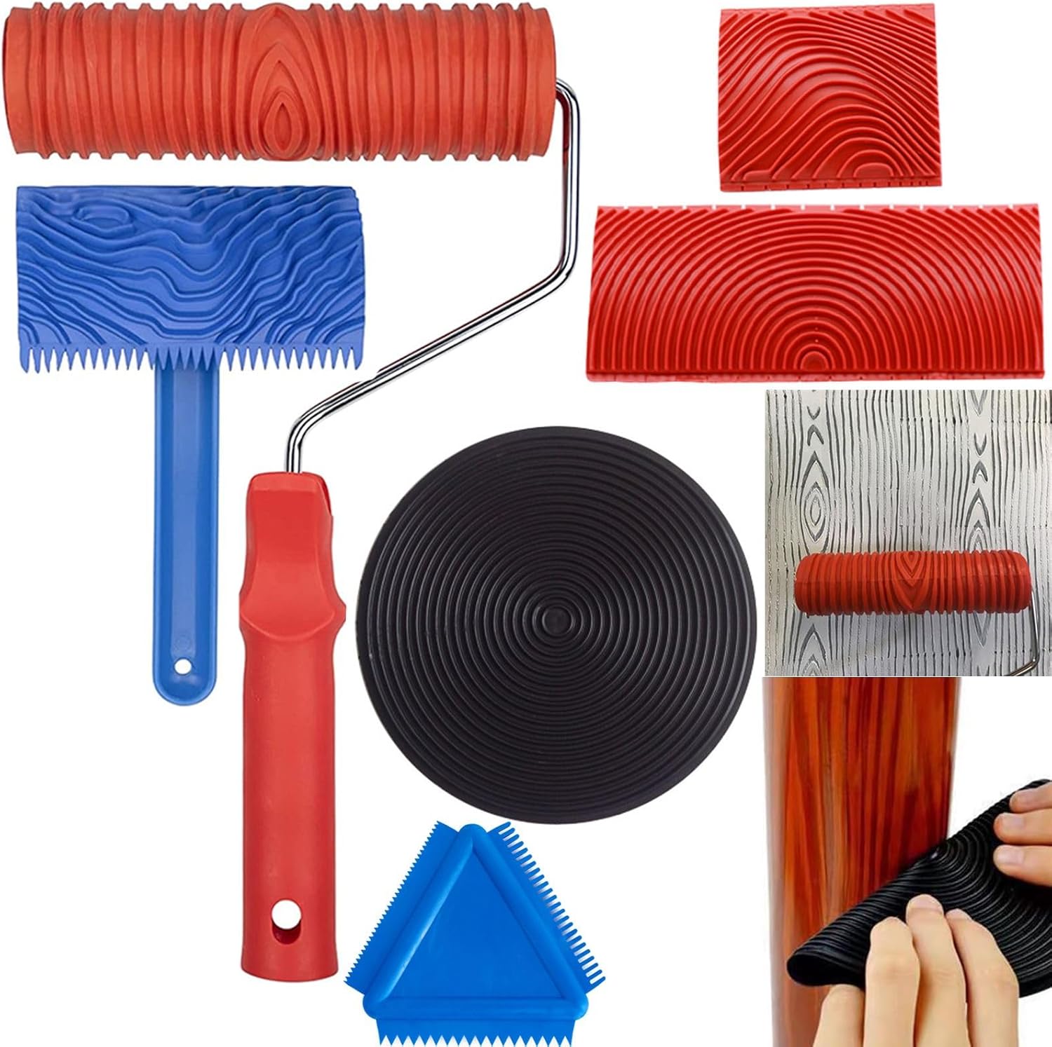 Wood Graining Tool Set, 6pcs 7" Fake Wood Grain Roller Rubber Graining