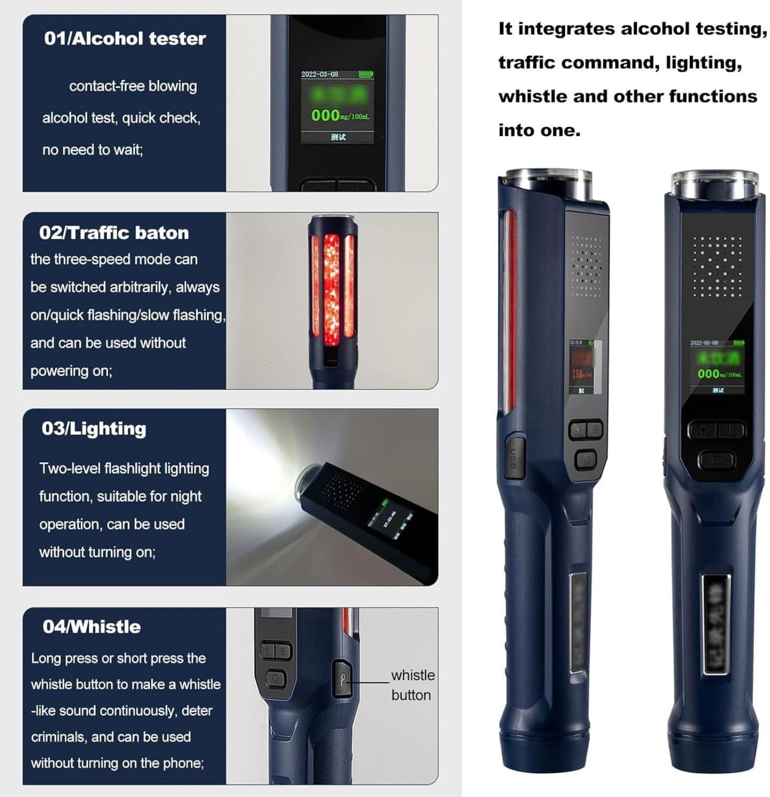 Alcoholímetro Portátil, Medidor de Alcohol En El Aliento, Alcoholímetro, Alcoholímetro de Viaje con USB, con Pantalla LCD Azul Digital, para Uso Doméstico, Viajes, Coche Y Fiestas