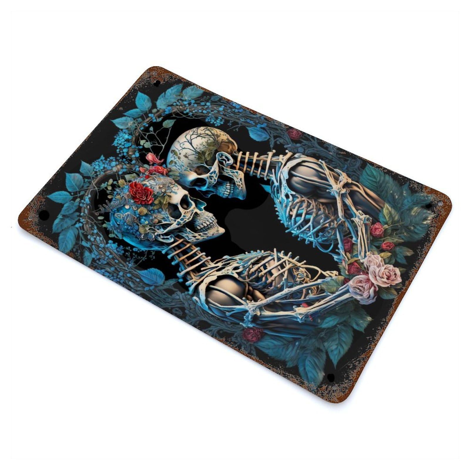 Rust Effect Loving Skeletons Rusty Metal Tin Sign 11.8"x7.9", Old School Wall Decor for Basement, Hobby Room And Garage Decor