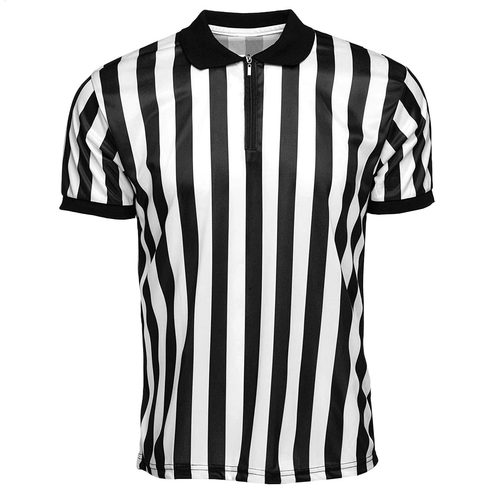 Men's Umpire Jersey, Men's Referee Shirt Collared, Black and White Stripe Overturned Collar Referee Shirt, for Basketball Football Soccer, Classic Style