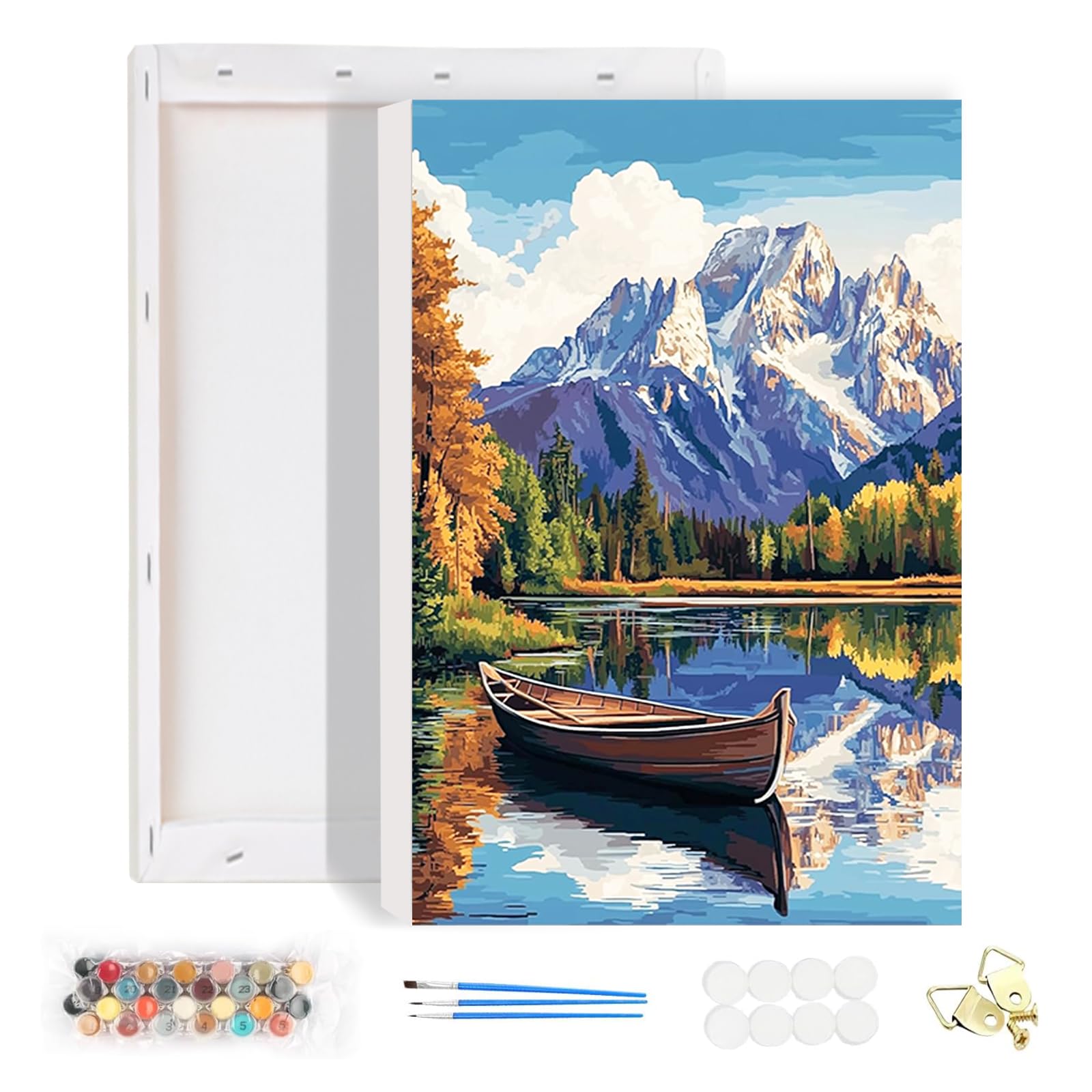 HEIBAGO Framed Paint by Numbers for Adults, Landscape DIY Paint by Number on Canvas for Beginners, Adult Mountains Paint by Numbers Kits, Rivers Oil Paint by Numbers for Wall Decor 20x30cm