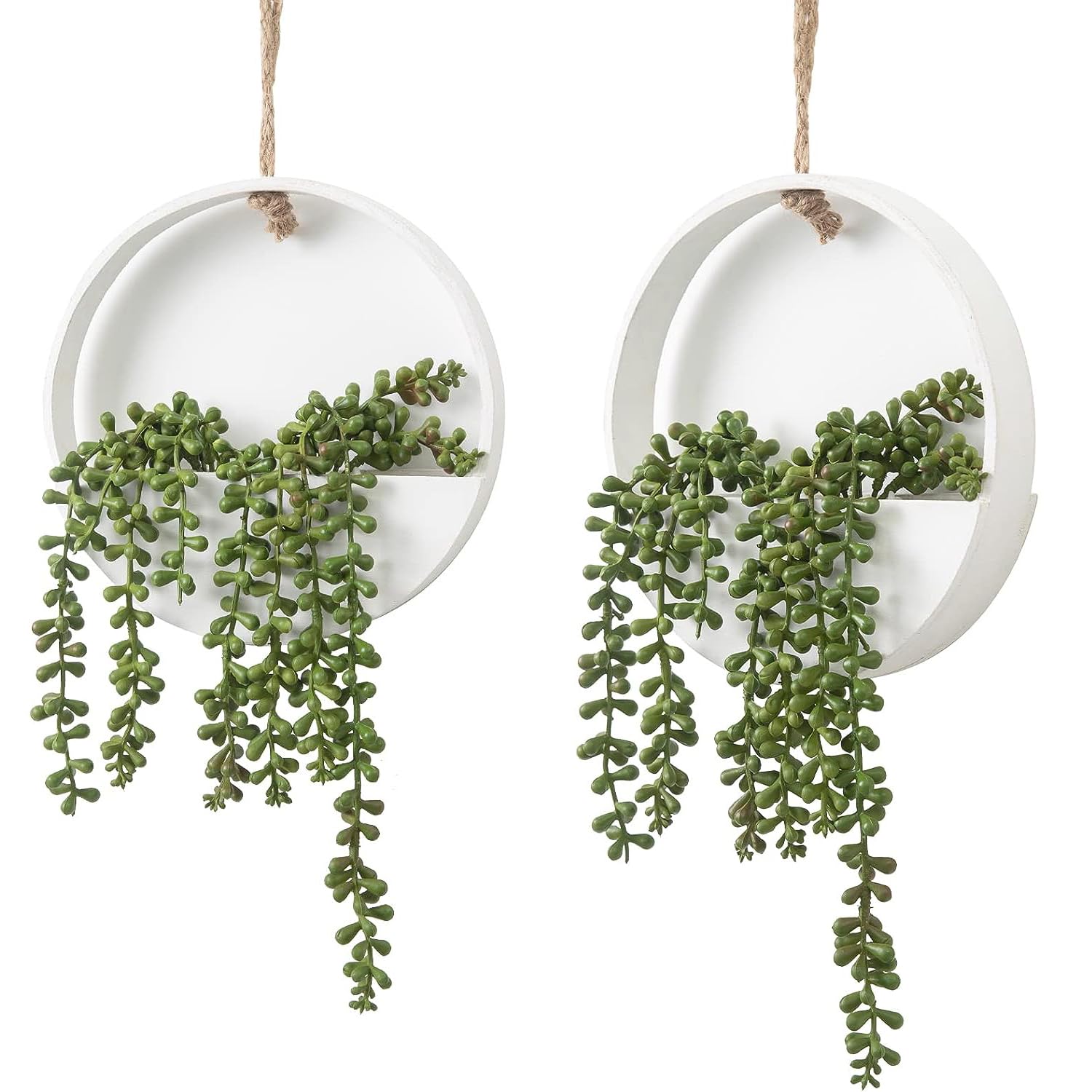 Angju 2 Pcs Artificial Hanging Plants, Faux String of Plants with Wood Pot, and Lanyard Boho Greenery, Wall Decor Artificial Succulents for Home Office Indoor Outdoor Decoration