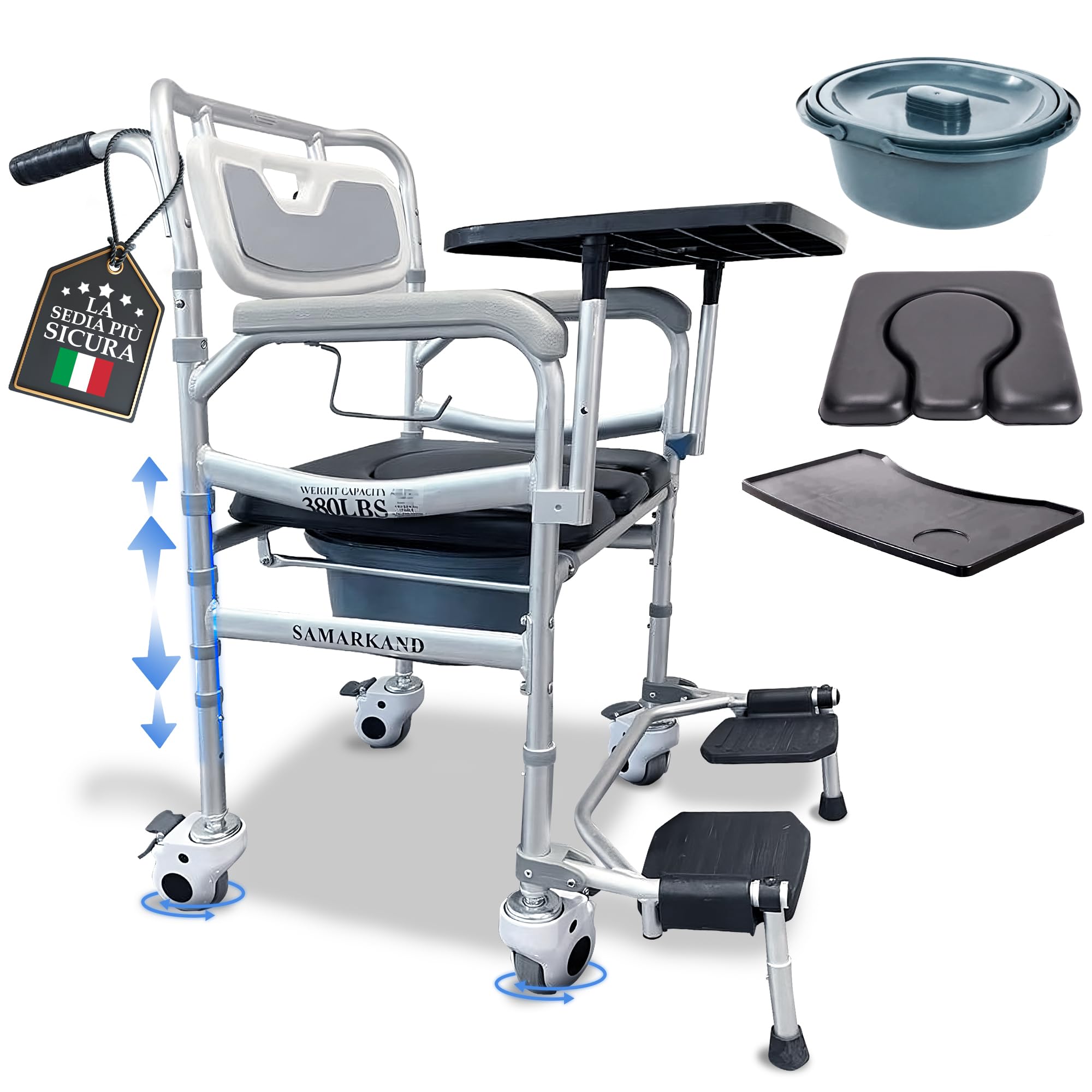 Comoda Wc Per Anziani 3 In 1 Con Ruote, Vassoio E Poggiapiedi – Sedia Per Doccia Anziani Con Disabilità - Sedia Doccia Anziani Casa Di Cura, Ospedale - Sgabello Doccia Anziani, Wc Per Disabili