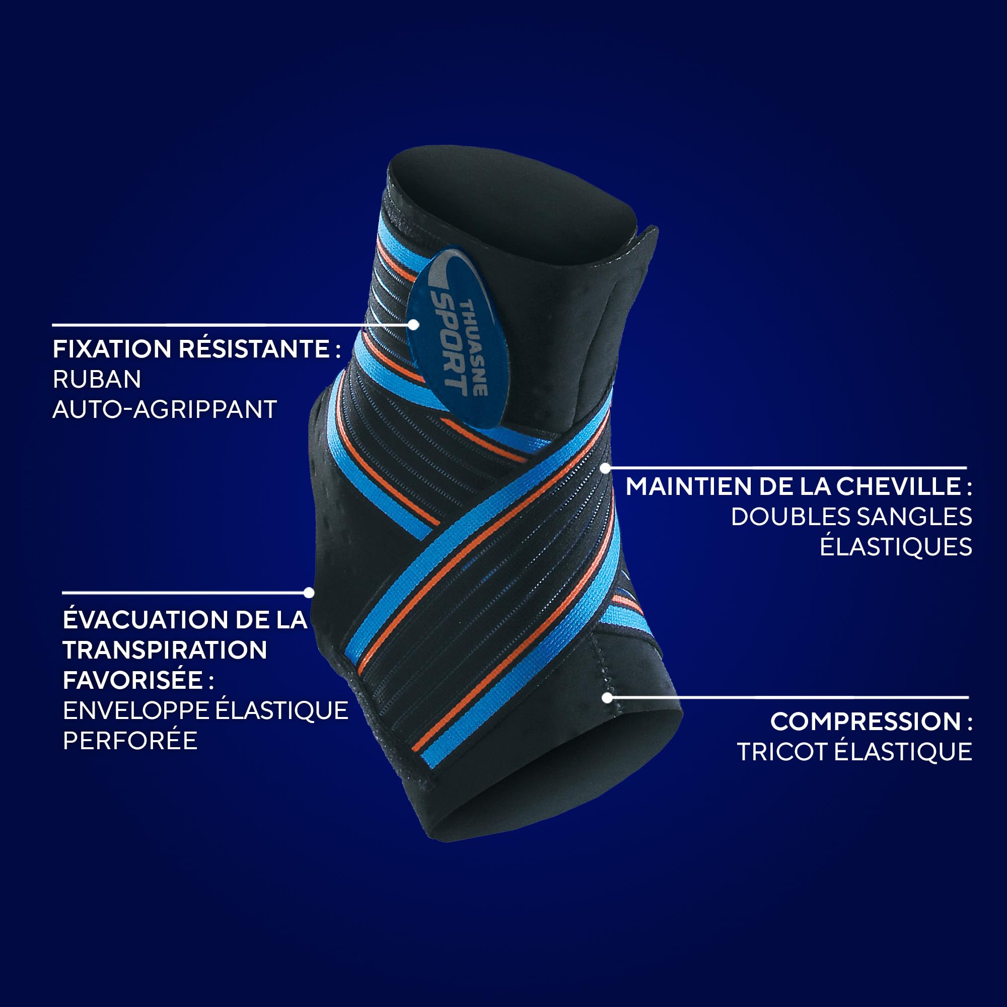 Thuasne Sport - Chevillère Strapping - Chevillère ligamentaire, Maintien Homogène - Entorse Légère, Cheville Instable - Indice de maintien 3/3 - Dispositif Médical CE - Taille M