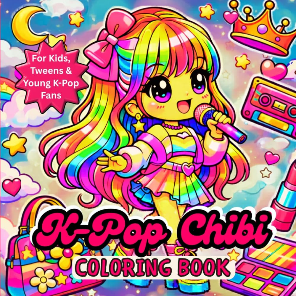 K-Pop Chibi Coloring Book: Cute K-Pop Idol Girls, Fashion & Music Scenes | Kawaii Chibi Coloring Pages for Kids, Tweens & Young K-Pop Fans