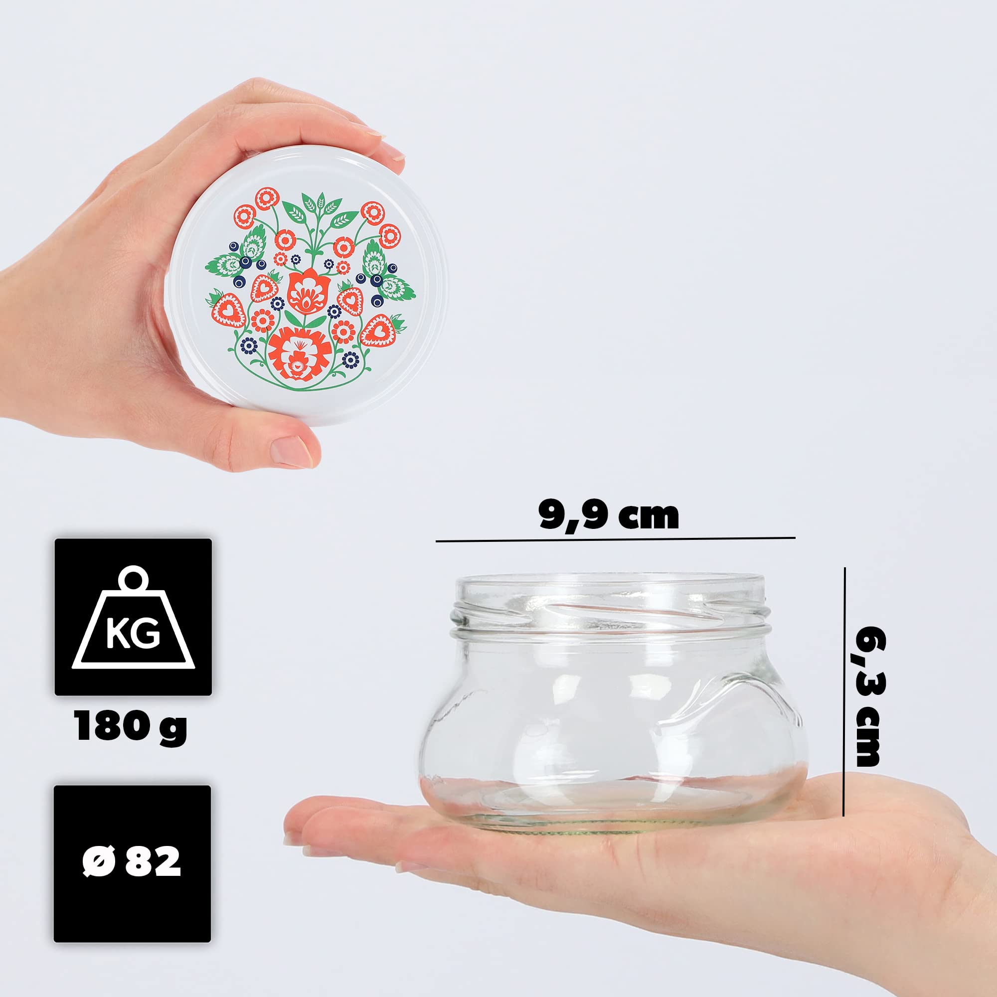 KADAX Juego de 50 tarros para mermelada, 300 ml, TO82, tarros con tapa de rosca, tarros herméticos, miel y mermelada