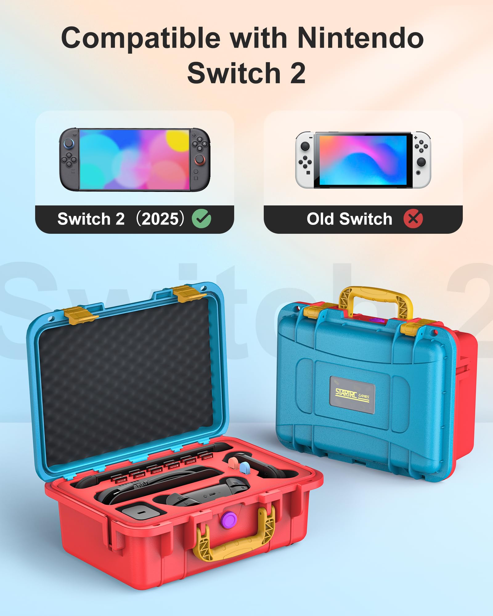 Hartschalen Tasche für Nintendo Switch 2, Professional Deluxe IP67 wasserdicht, weich gefütterte Hartschalen Tragetasche für Nintendo Switch 2 Console Pro Controller und Zubehör (Blau & Orange)