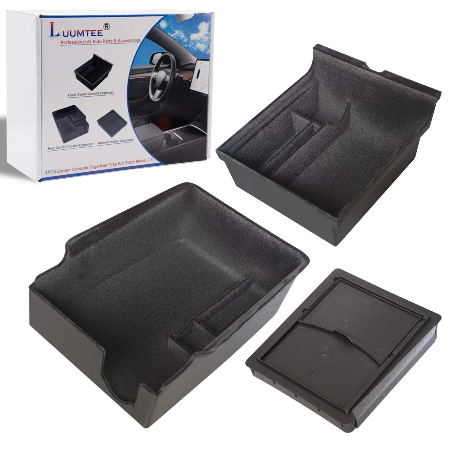 Pack van 4) 3 STKS Middenconsole Organizer Lade Fit Voor Nieuwste 2021 Tesla Model 3/Y Armsteun Verborgen Cubby Lade Opbergdoos Gevlokt, 1 STKS 2021 Tesla Model 3/Y Center Console Siliconen
