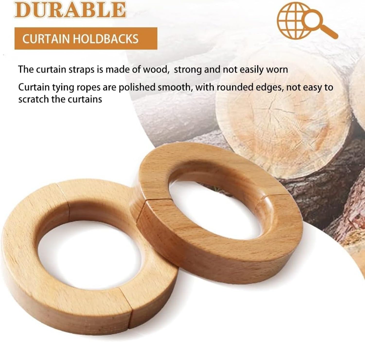 Uchwyt do zasłon obrotowy magnetyczny klamra kreatywna spinacz do firan naturalna tekstura dekoracja okna drewniany kolor 1 sztuka, Kolor drewna, 6pcs