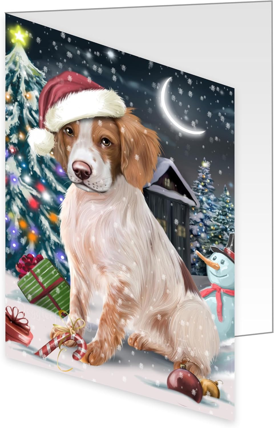 Holly Jolly Holidays Brittany Spaniel Dog Greeting Cards - Adorable Pets Invitation Cards with Envelopes - Pet Artwork Christmas Greeting Cards GCD2410 (10 Greeting Cards)